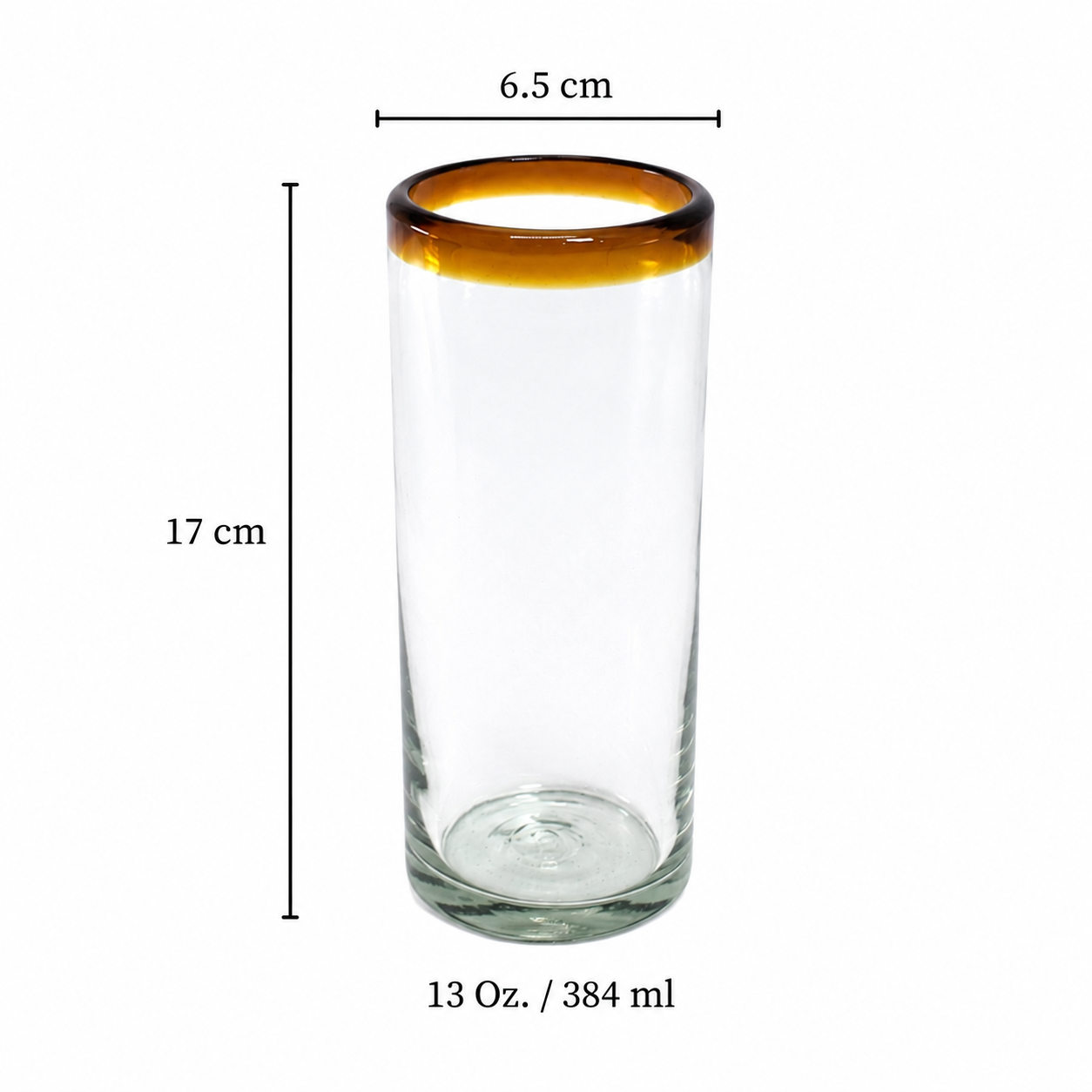 Vasos Jaiboleros de Vidrio Soplado | Set de 6 Piezas | (Posta Ámbar, Highball, 13 Oz.)