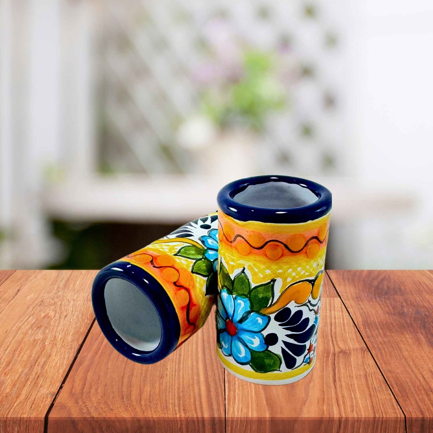 Tequileros de Cerámica de Talavera 100% Artesanal (Colonial, 2 Oz.) - MAREY - Vaso Tequilero