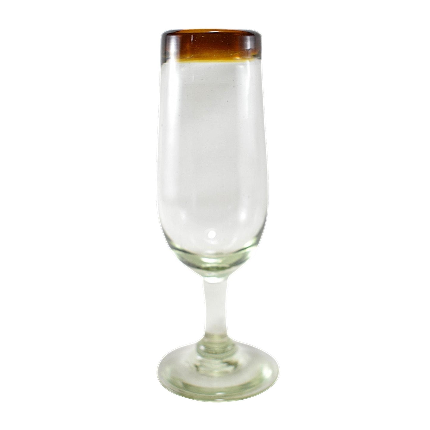 Copas de Vino | Vidrio Soplado | Set de 6 Piezas | Artesanal | (Filo Ámbar, Champagne Corta) - MAREY -