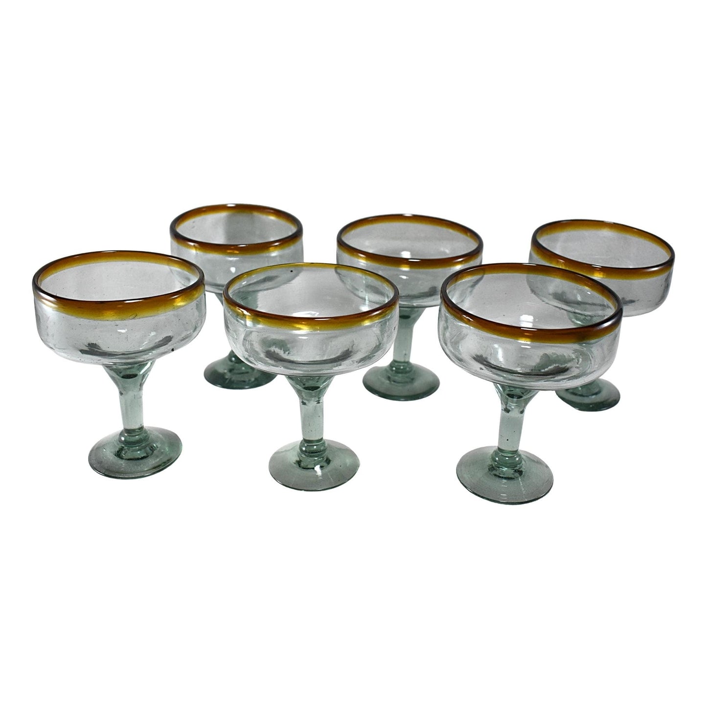Copas Margarita | Set de 6 Piezas | | Vidrio Soplado | Artesanal (Filo Ámbar, 12 Fl. Oz.) - MAREY -
