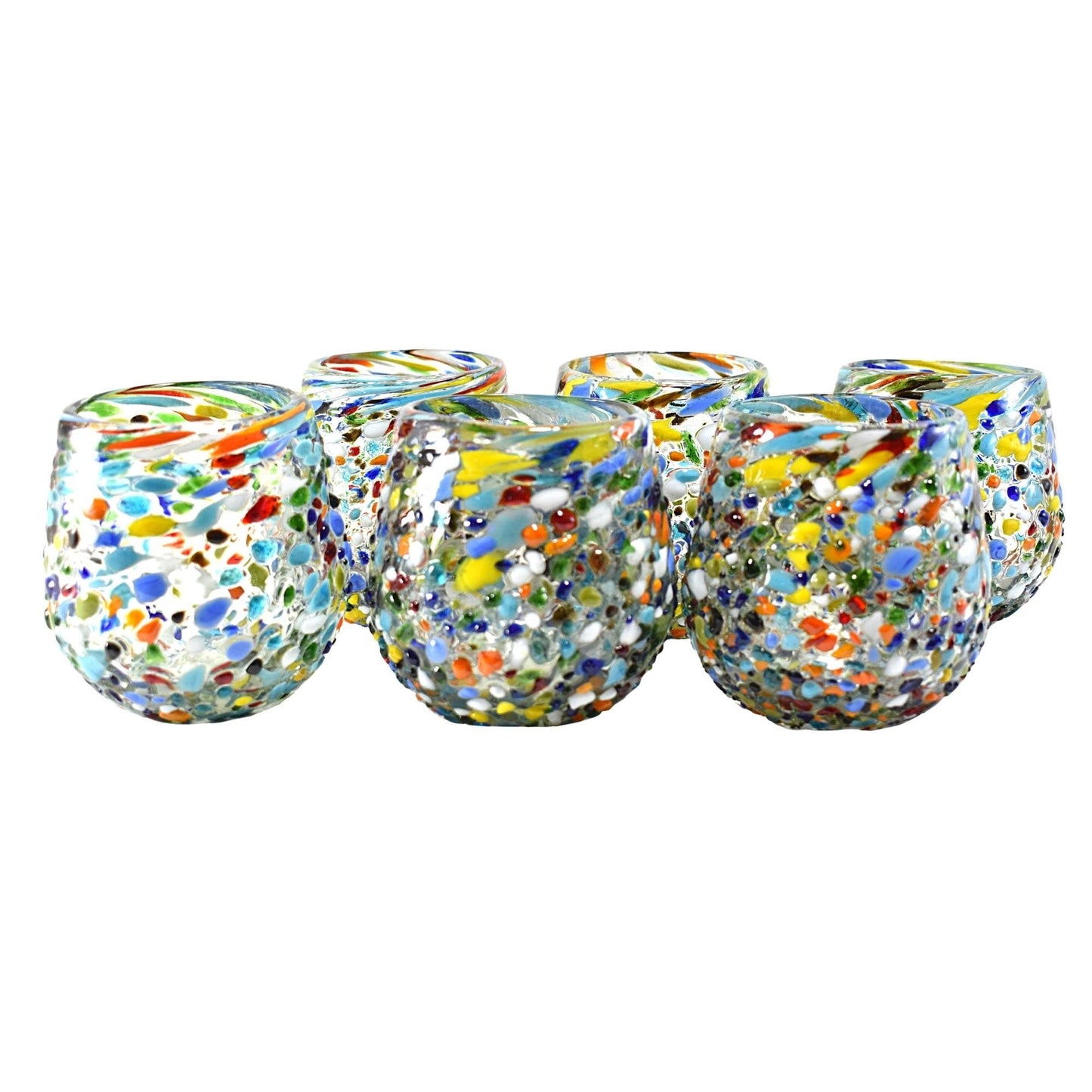 Vaso Stemless | Set de 6 Piezas | Hechos Artesanalmente en México | (Granizado Multicolor, 16 Oz.) - MAREY - Glasses