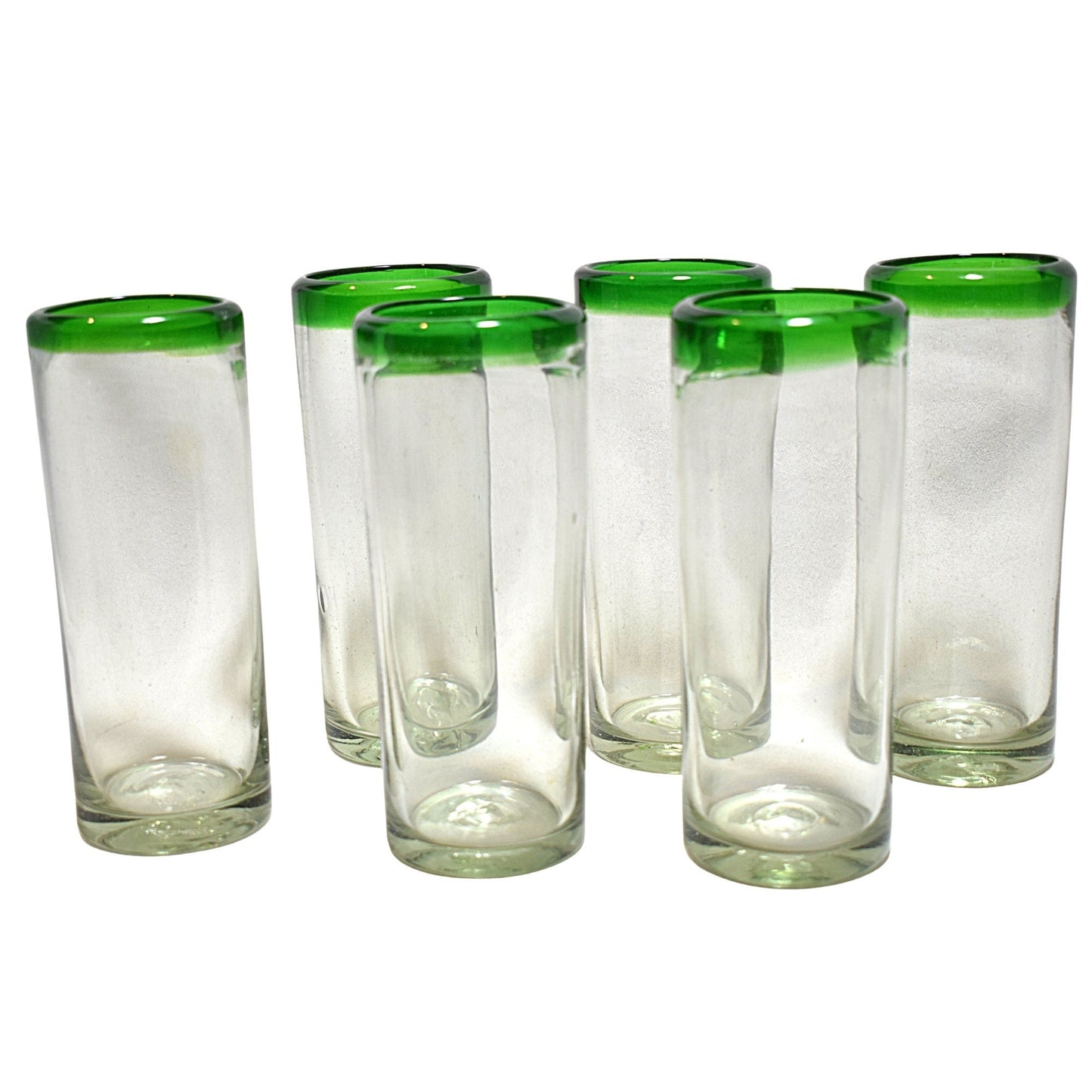 Vasos Jaiboleros Vidrio Soplado | Set de 6 Piezas | Artesanal | (Posta Verde, Highball, 13 Oz.) - MAREY -