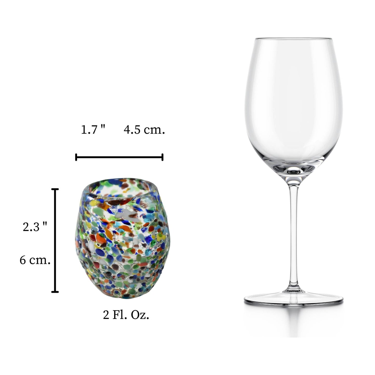 Vasos Mezcaleros | Caballitos de Vidrio Soplado Artesanalmente en México | Set de 6 Piezas | (Granizado Multicolor, Barril 2 Oz.) - MAREY - Vaso Mezcalero