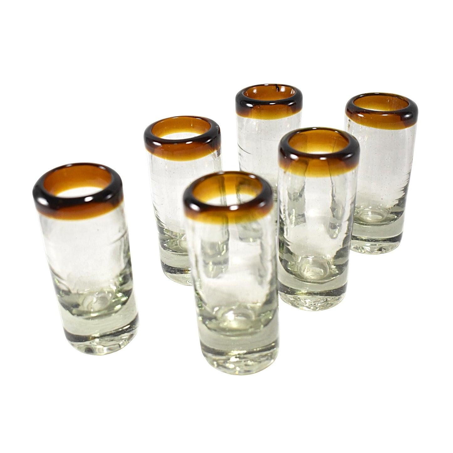 Vasos Tequileros | Vidrio Soplado Artesanalmente en México | Set de 6 Piezas | (Filo Ámbar, 2 Oz.) - MAREY -