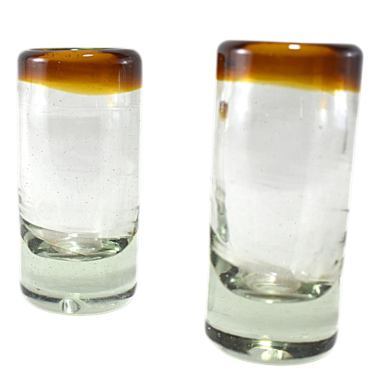 Vasos Tequileros | Vidrio Soplado Artesanalmente en México | Set de 6 Piezas | (Filo Ámbar, 2 Oz.) - MAREY -