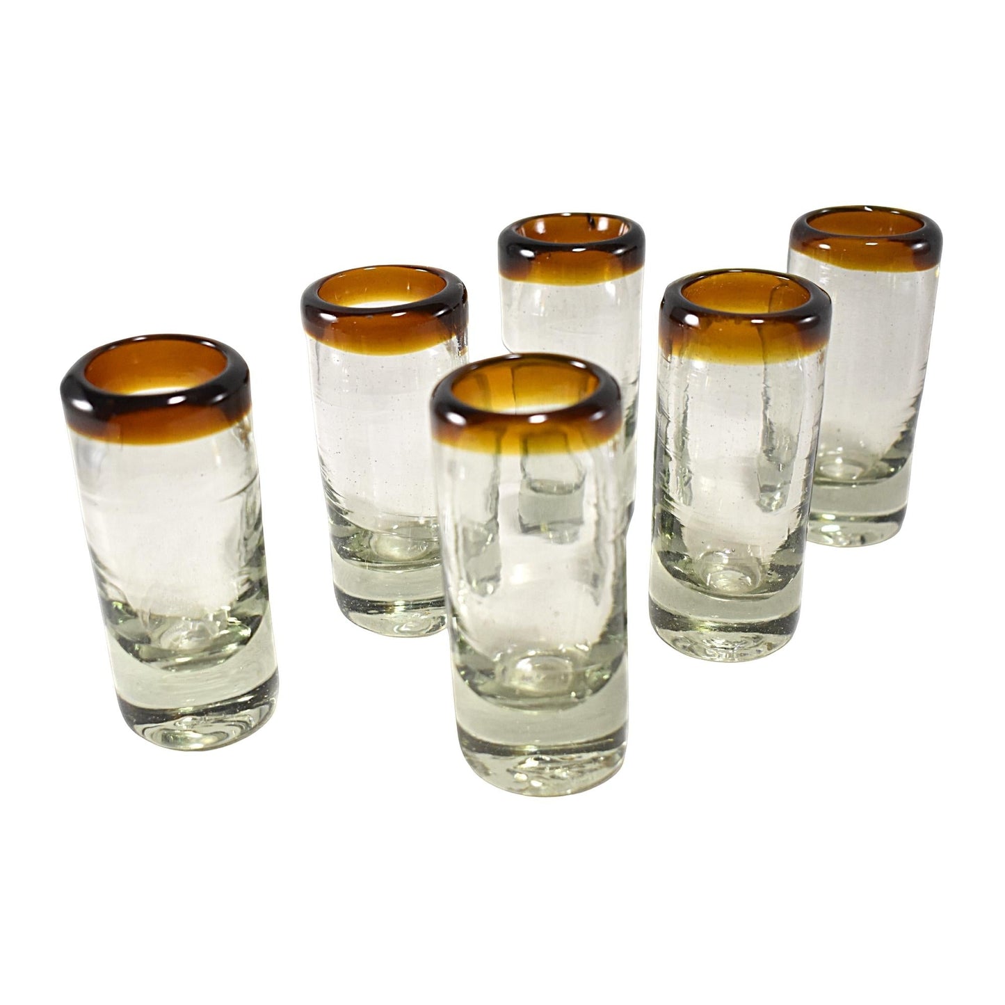 Vasos Tequileros | Vidrio Soplado Artesanalmente en México | Set de 6 Piezas | (Filo Ámbar, 2 Oz.) - MAREY -