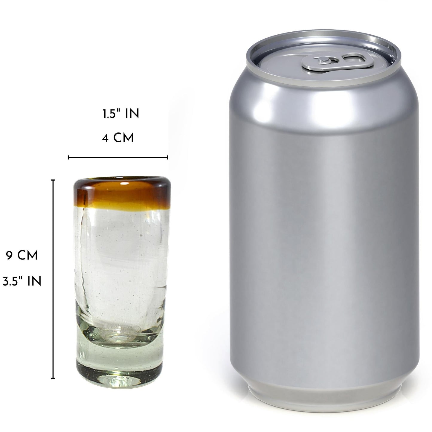 Vasos Tequileros | Vidrio Soplado Artesanalmente en México | Set de 6 Piezas | (Filo Ámbar, 2 Oz.) - MAREY -