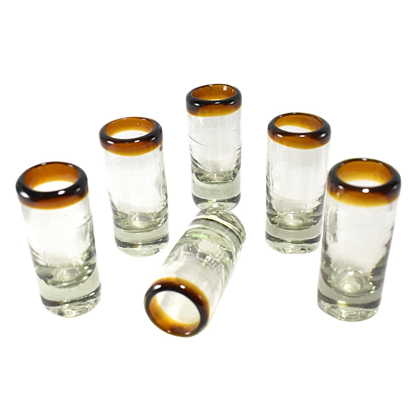 Vasos Tequileros | Vidrio Soplado Artesanalmente en México | Set de 6 Piezas | (Filo Ámbar, 2 Oz.) - MAREY -