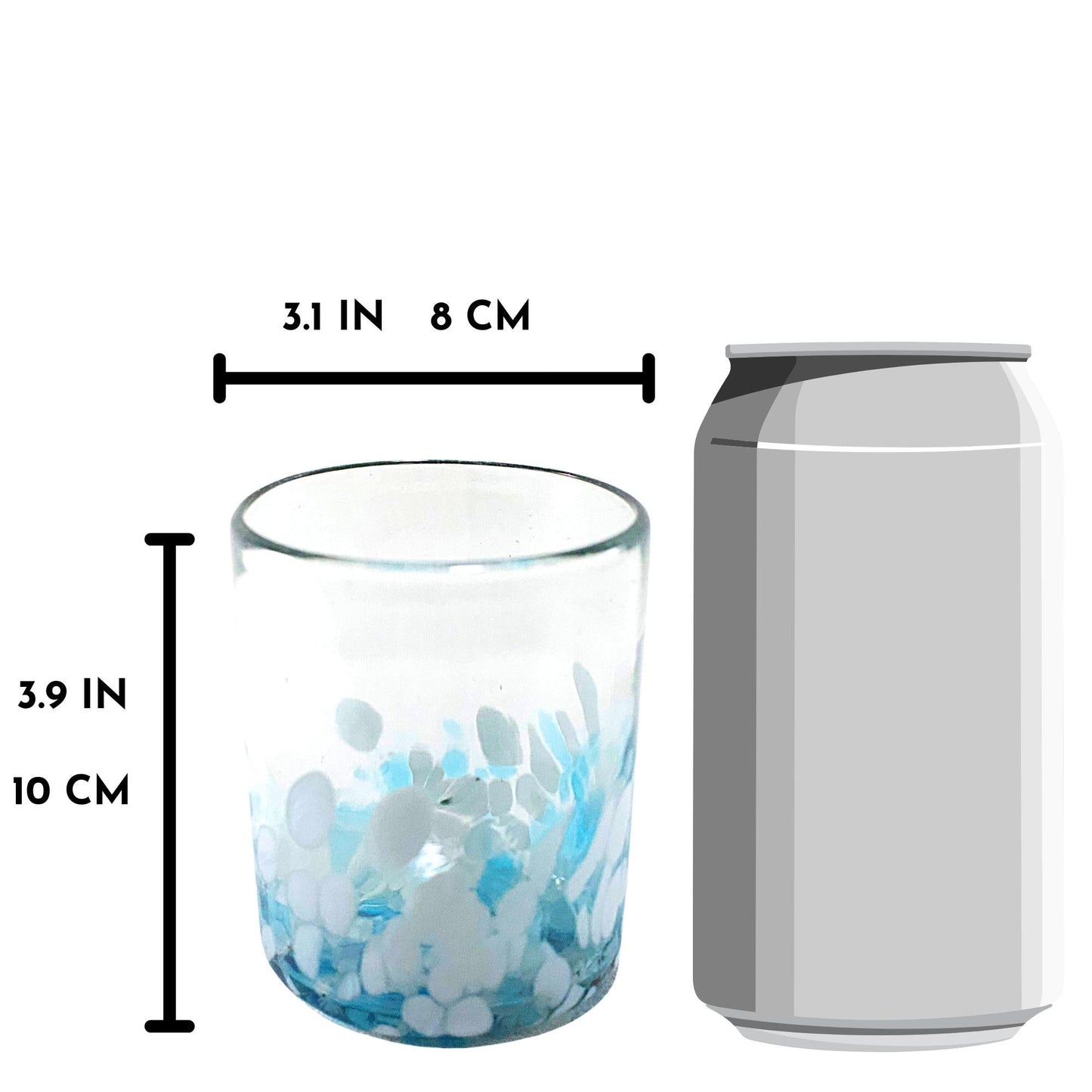 Vasos Vidrio Soplado Para Agua | Set de 6 Piezas | Hechos Artesanalmente en México | (Confetti Cielo, 10 Oz.) - MAREY -