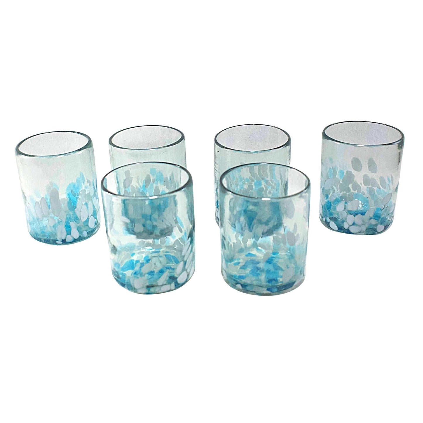 Vasos Vidrio Soplado Para Agua | Set de 6 Piezas | Hechos Artesanalmente en México | (Confetti Cielo, 10 Oz.) - MAREY -