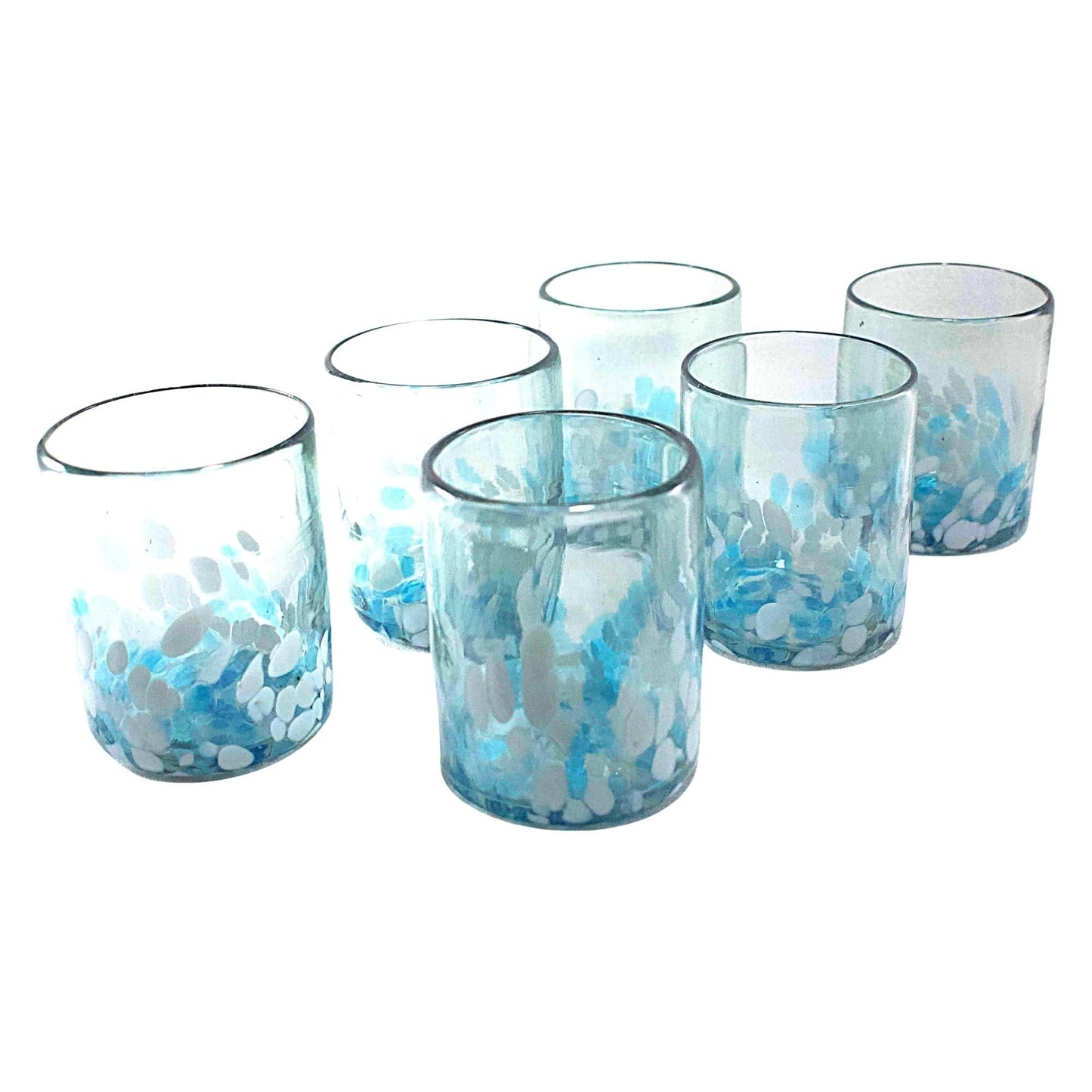 Vasos Vidrio Soplado Para Agua | Set de 6 Piezas | Hechos Artesanalmente en México | (Confetti Cielo, 10 Oz.) - MAREY -