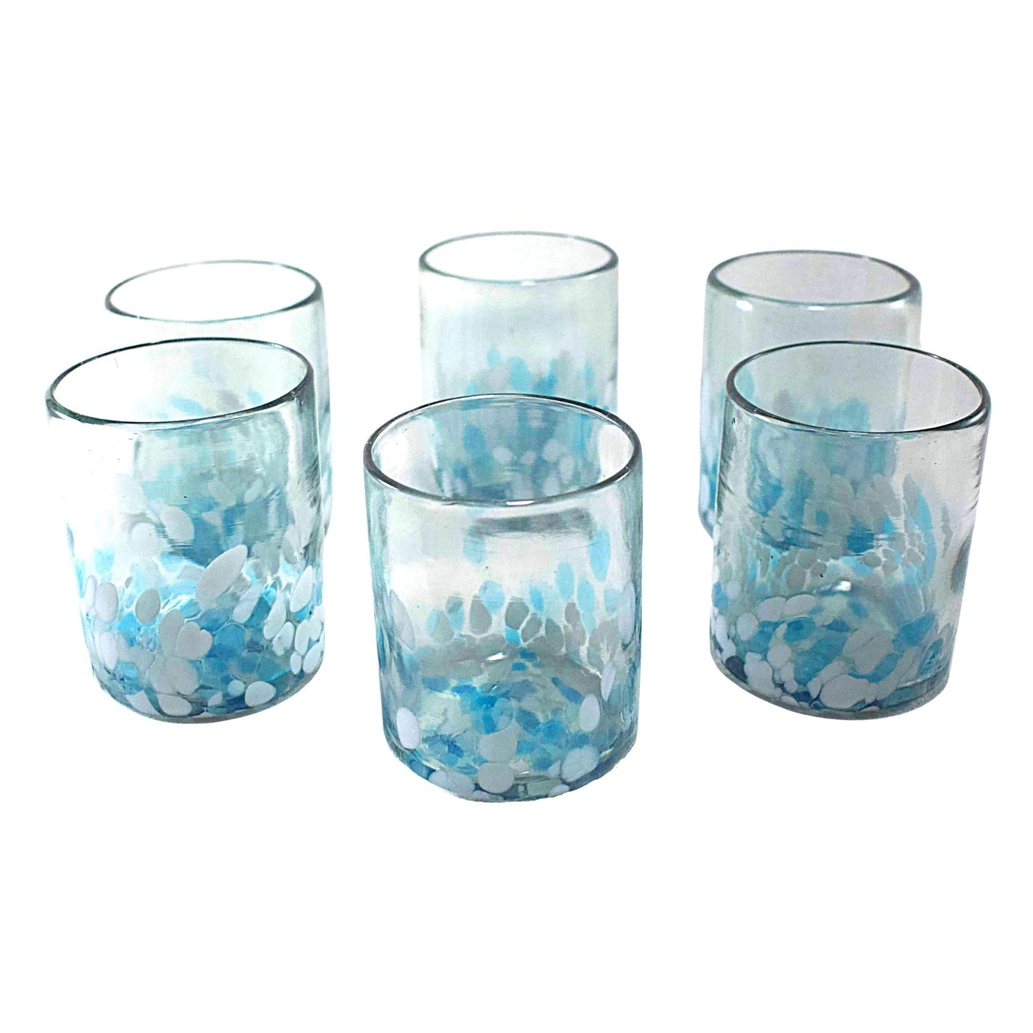 Vasos Vidrio Soplado Para Agua | Set de 6 Piezas | Hechos Artesanalmente en México | (Confetti Cielo, 10 Oz.) - MAREY -