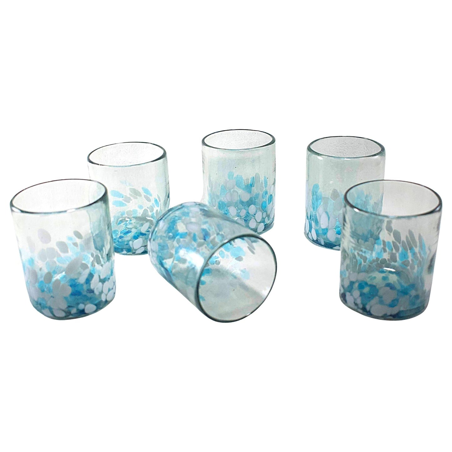 Vasos Vidrio Soplado Para Agua | Set de 6 Piezas | Hechos Artesanalmente en México | (Confetti Cielo, 10 Oz.) - MAREY -