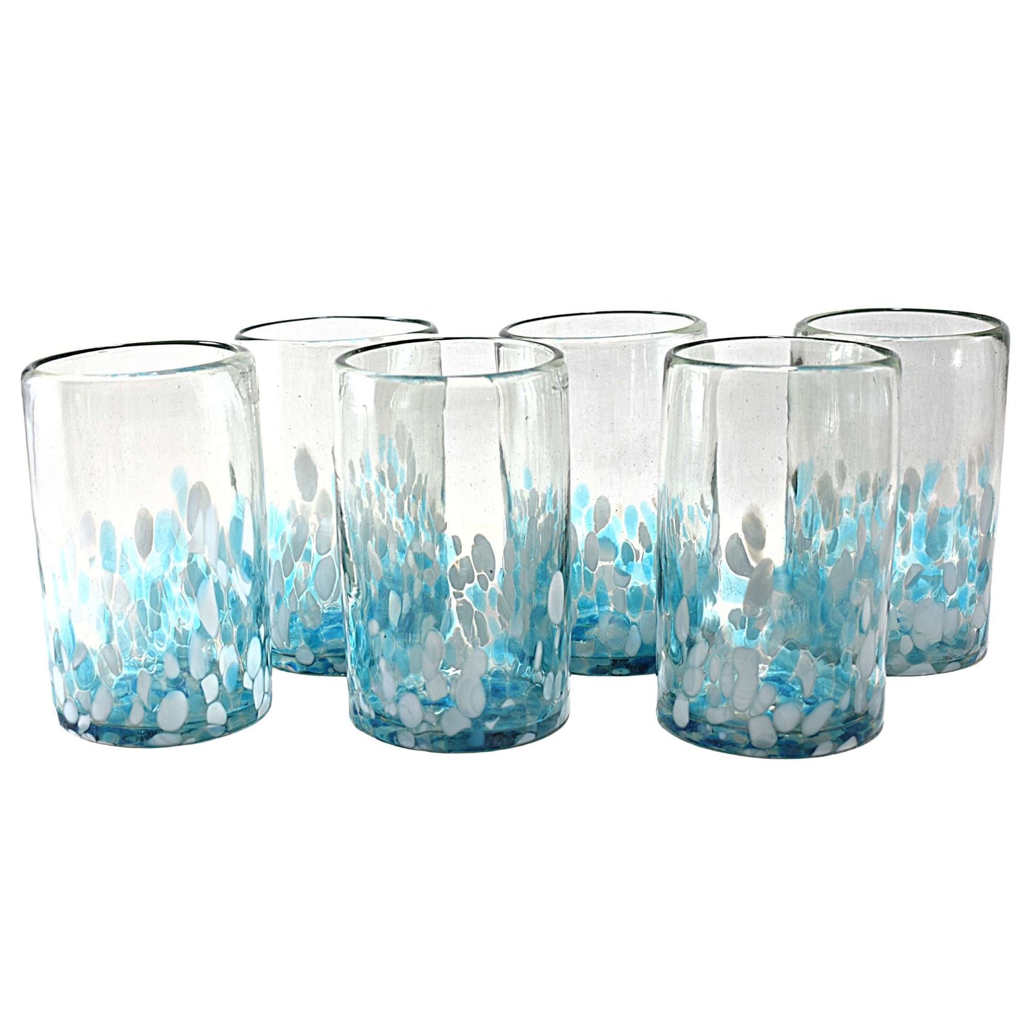 Vasos Vidrio Soplado Para Agua | Set de 6 Piezas | Hechos Artesanalmente en México | (Confetti Cielo, 16 Oz.) - MAREY - Vaso