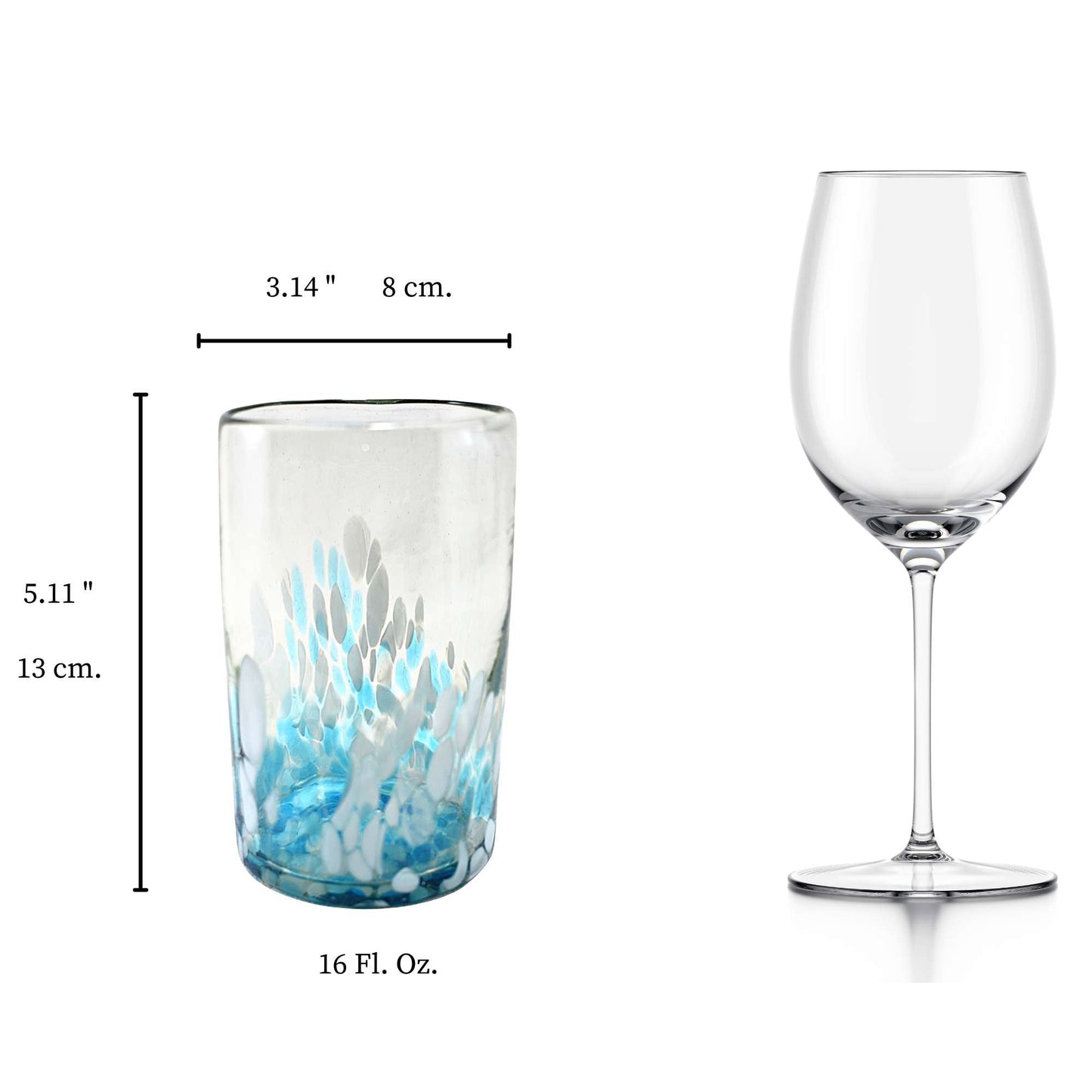 Vasos Vidrio Soplado Para Agua | Set de 6 Piezas | Hechos Artesanalmente en México | (Confetti Cielo, 16 Oz.) - MAREY - Vaso