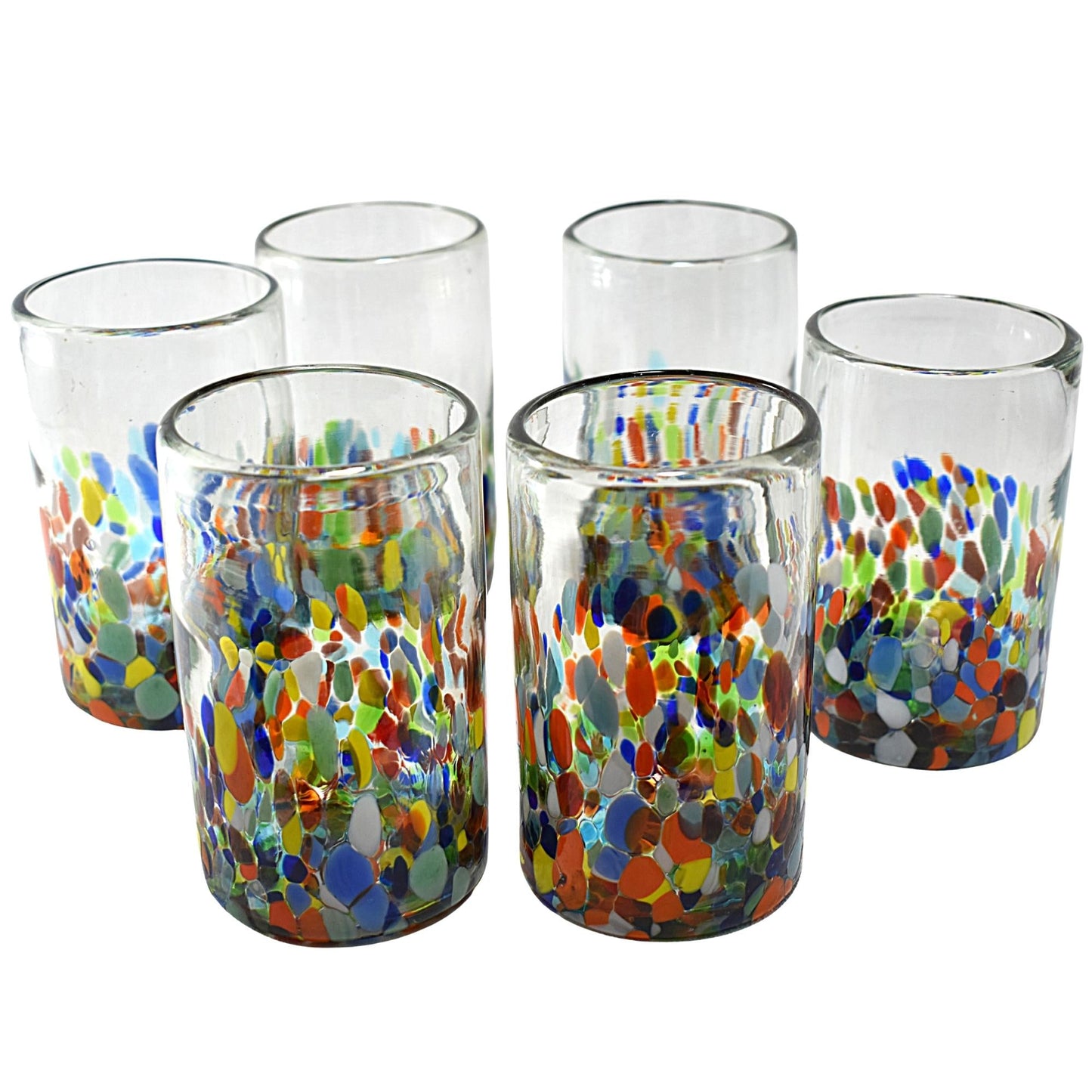 Vasos Vidrio Soplado Para Agua | Set de 6 Piezas | Hechos Artesanalmente en México | (Confetti Multicolor, 16 Oz.) - MAREY -