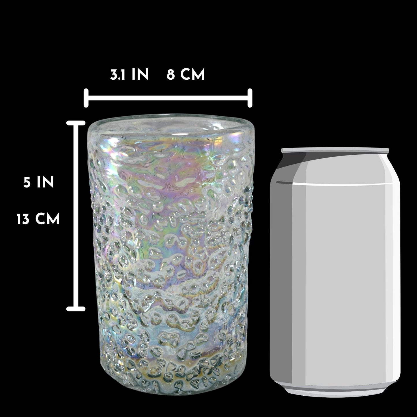 Vasos Vidrio Soplado Para Agua | Set de 6 Piezas | Hechos Artesanalmente en México | Vidrio Reciclado | Artesanal | (Granizo Pearly, 16 Oz.) - MAREY -