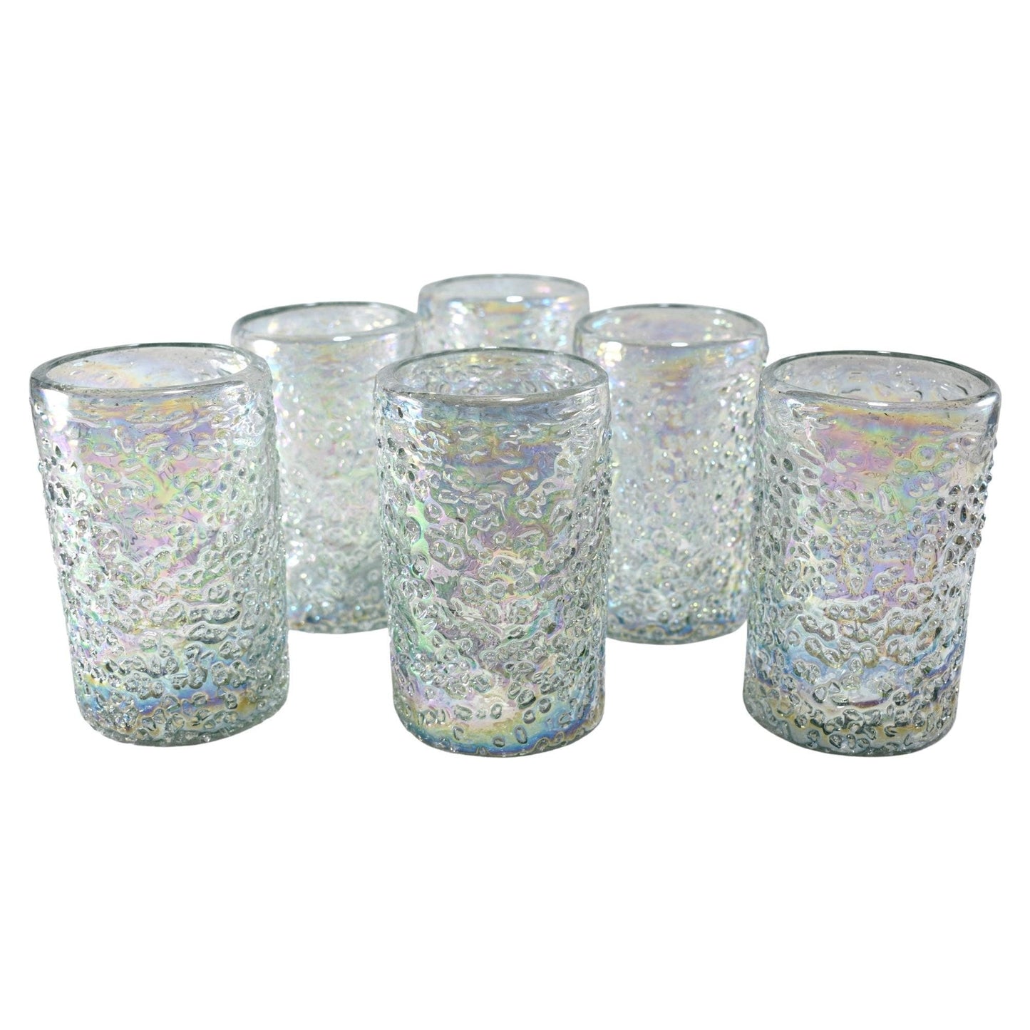 Vasos Vidrio Soplado Para Agua | Set de 6 Piezas | Hechos Artesanalmente en México | Vidrio Reciclado | Artesanal | (Granizo Pearly, 16 Oz.) - MAREY -