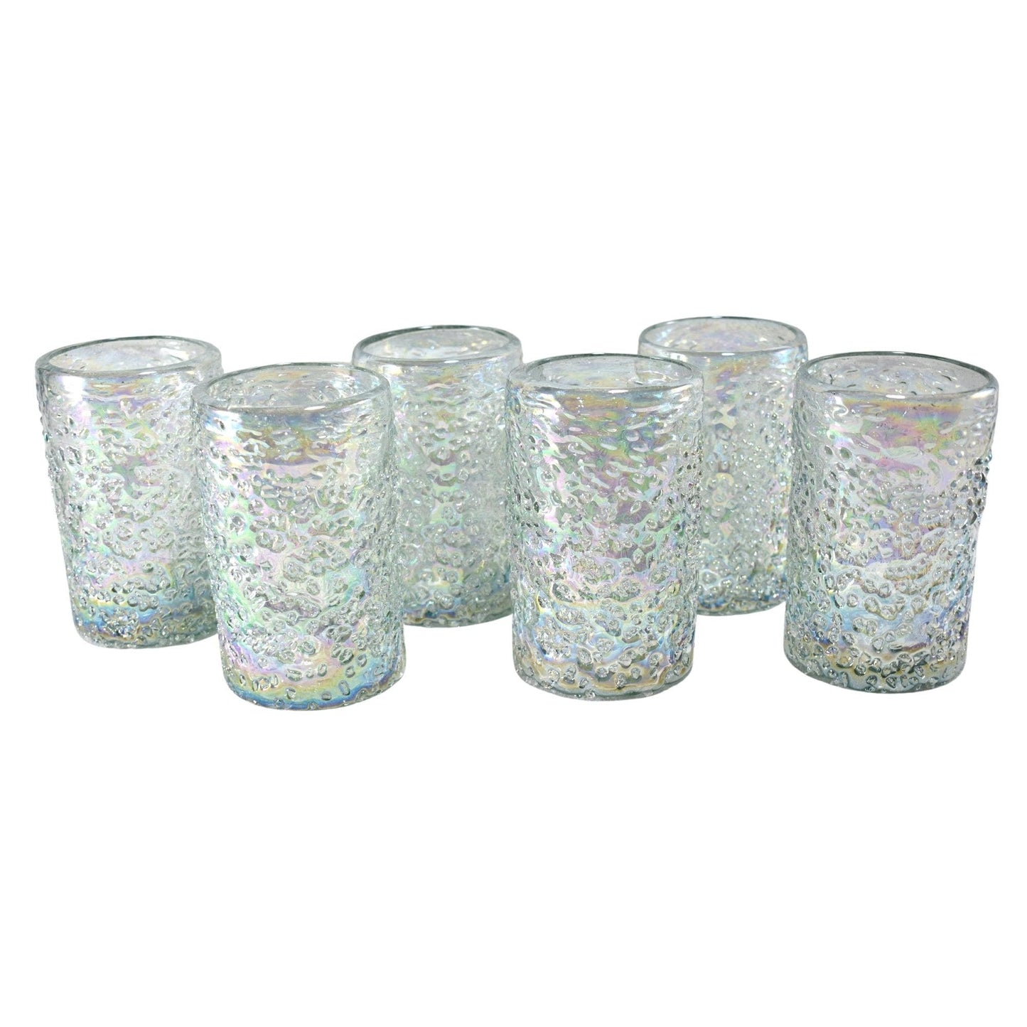 Vasos Vidrio Soplado Para Agua | Set de 6 Piezas | Hechos Artesanalmente en México | Vidrio Reciclado | Artesanal | (Granizo Pearly, 16 Oz.) - MAREY -