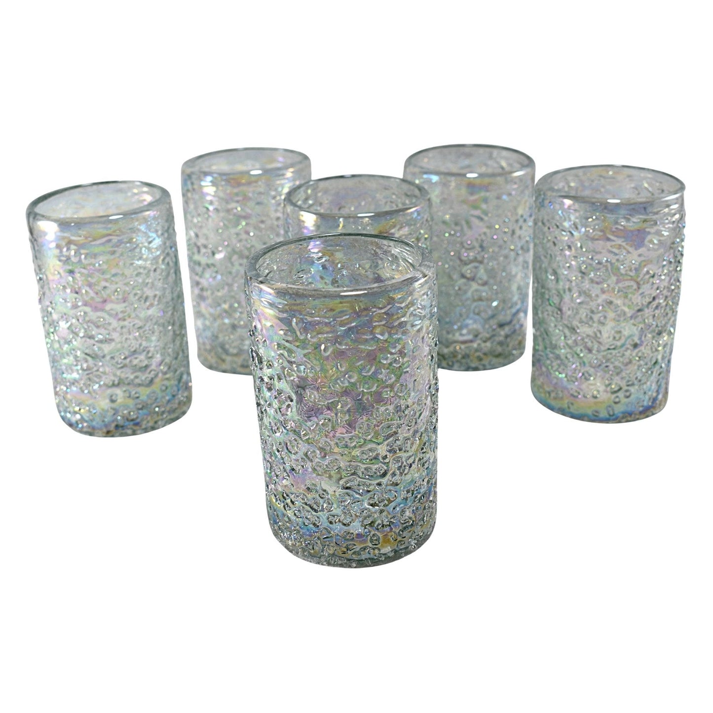 Vasos Vidrio Soplado Para Agua | Set de 6 Piezas | Hechos Artesanalmente en México | Vidrio Reciclado | Artesanal | (Granizo Pearly, 16 Oz.) - MAREY -