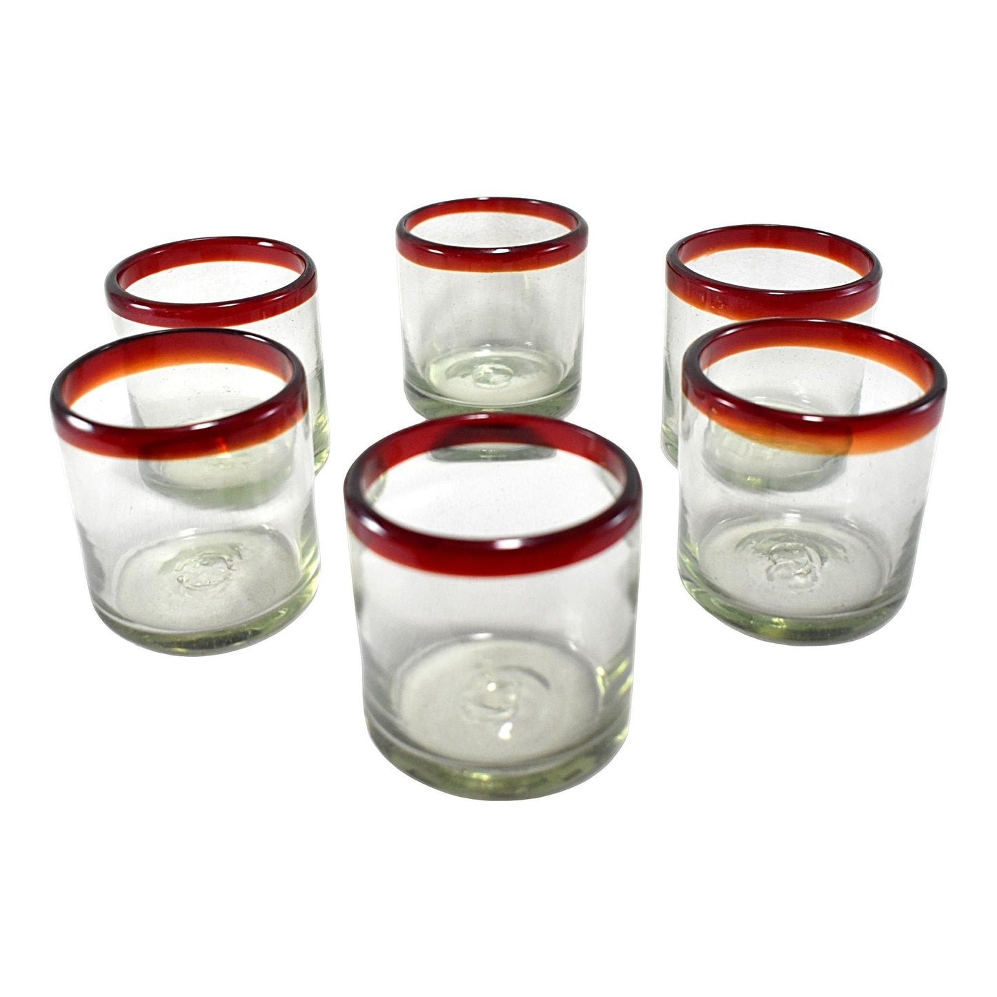 Vasos Vidrio Soplado Para Agua | Set de 6 Piezas | (Posta Rojo, Old Fashioned 8 Oz.) - MAREY -