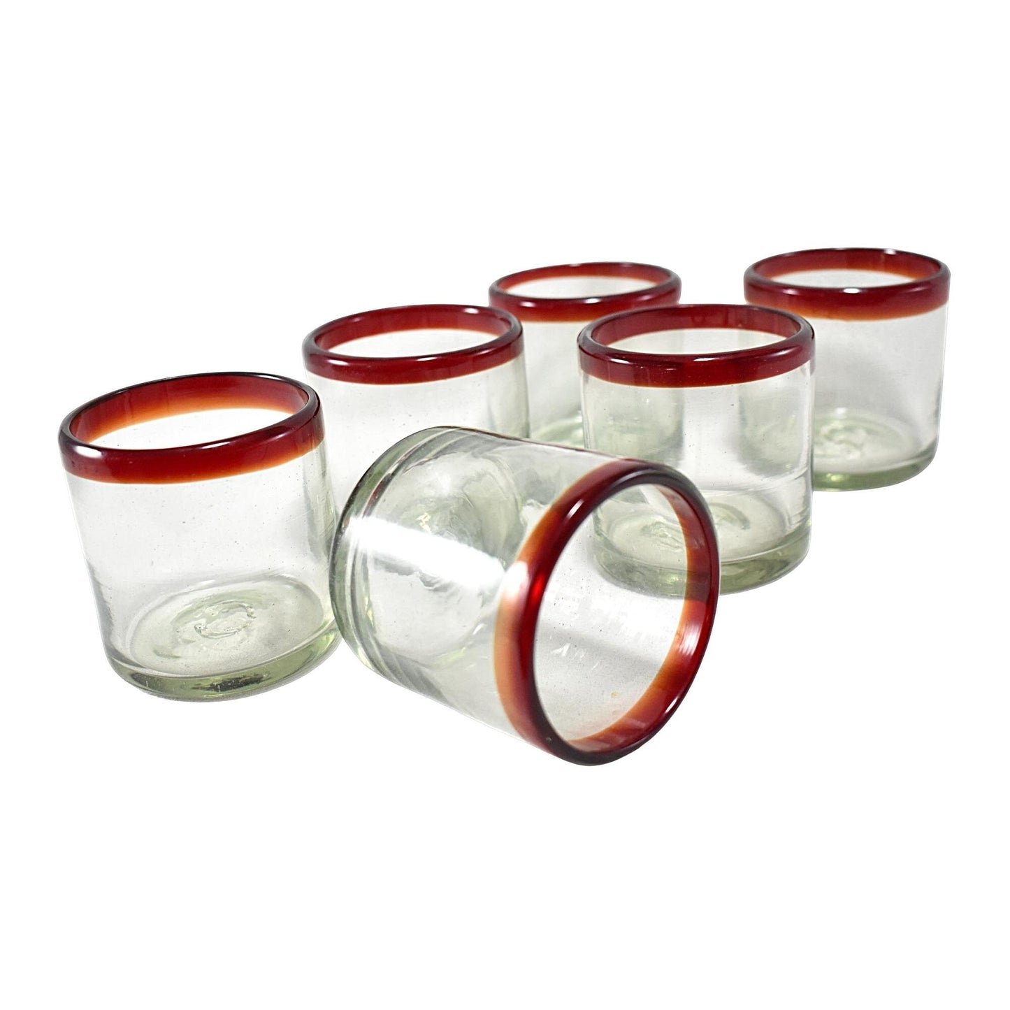 Vasos Vidrio Soplado Para Agua | Set de 6 Piezas | (Posta Rojo, Old Fashioned 8 Oz.) - MAREY -