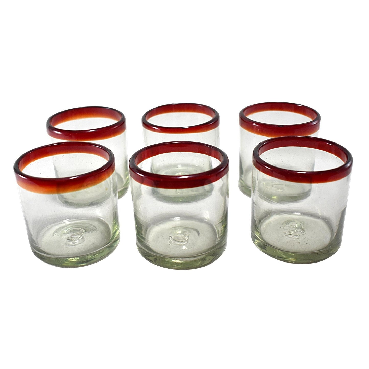 Vasos Vidrio Soplado Para Agua | Set de 6 Piezas | (Posta Rojo, Old Fashioned 8 Oz.) - MAREY -