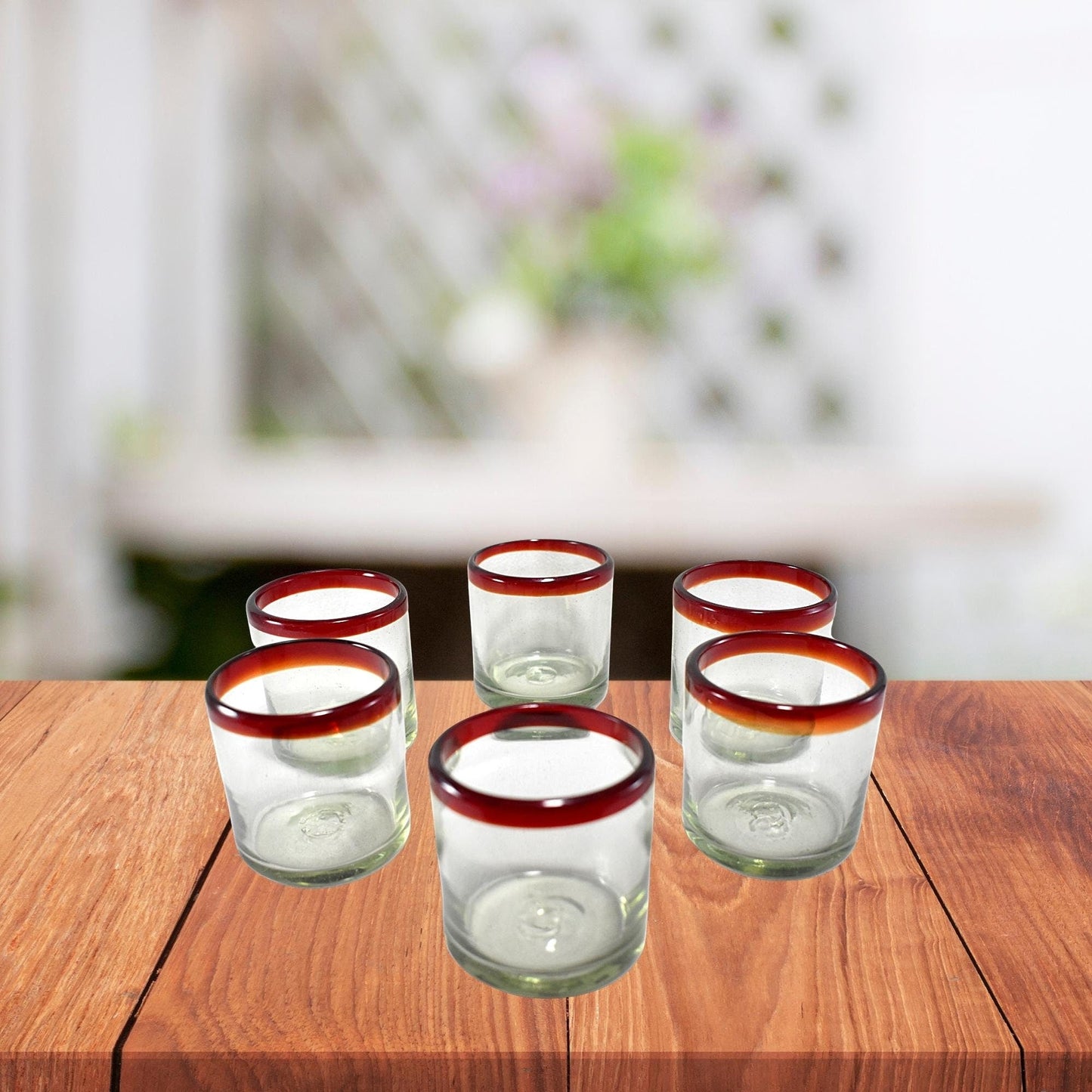 Vasos Vidrio Soplado Para Agua | Set de 6 Piezas | (Posta Rojo, Old Fashioned 8 Oz.) - MAREY -