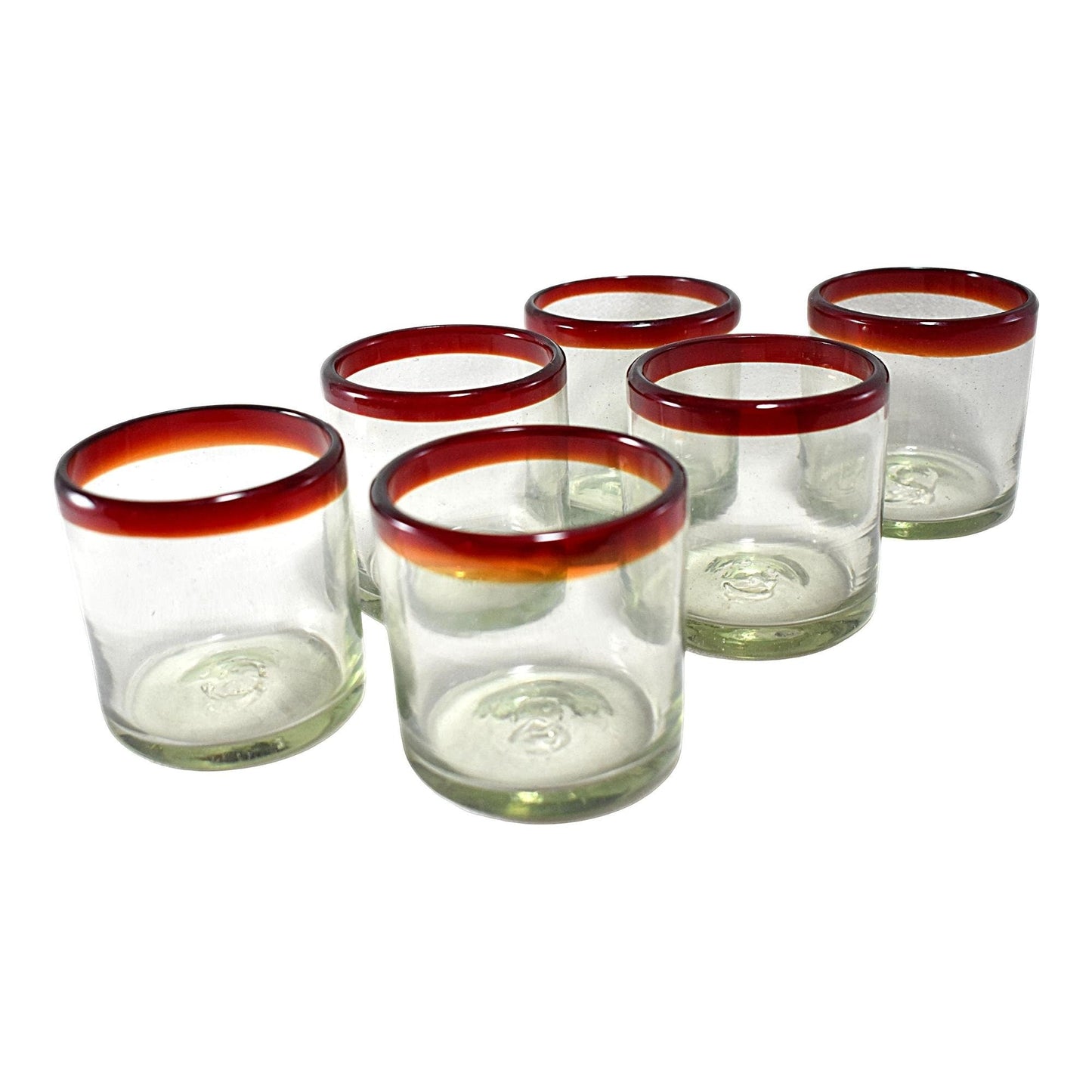 Vasos Vidrio Soplado Para Agua | Set de 6 Piezas | (Posta Rojo, Old Fashioned 8 Oz.) - MAREY -
