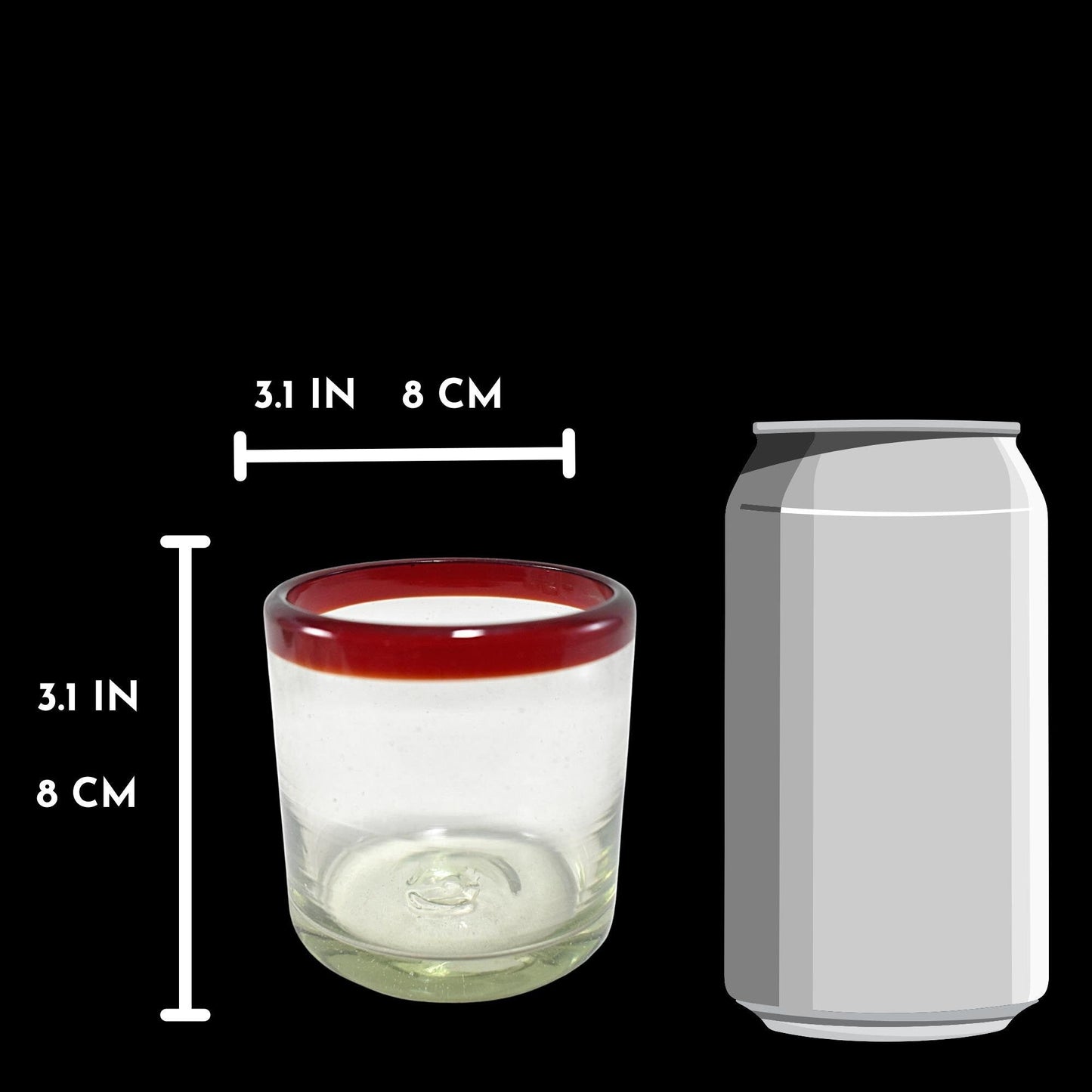 Vasos Vidrio Soplado Para Agua | Set de 6 Piezas | (Posta Rojo, Old Fashioned 8 Oz.) - MAREY -