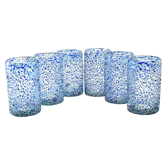 Vasos Vidrio Soplado | Set de 6 Piezas | Hechos Artesanalmente en México (Granizado Cielo, Agua 16 Oz.) - MAREY -