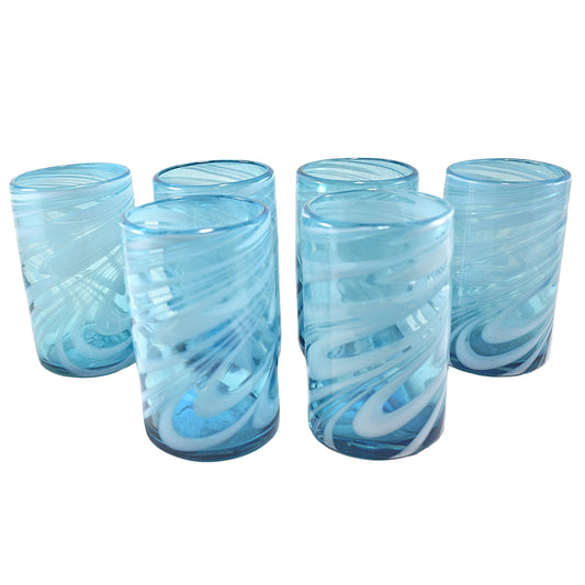 Vasos Vidrio Soplado | Set de 6 Piezas | Hechos Artesanalmente en México | (Poseidon –natural–, Agua 16 Oz.) - MAREY -