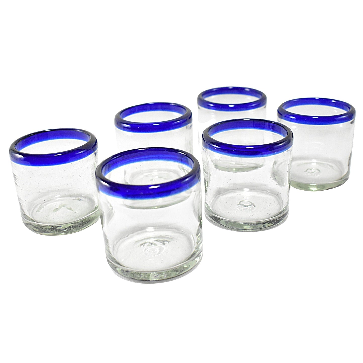 Vasos Vidrio Soplado | Set de 6 Piezas | Hechos Artesanalmente en México | Vaso Old Fashioned | (Filo Azul Cobalto, Old Fashioned 8 Oz.) - MAREY -