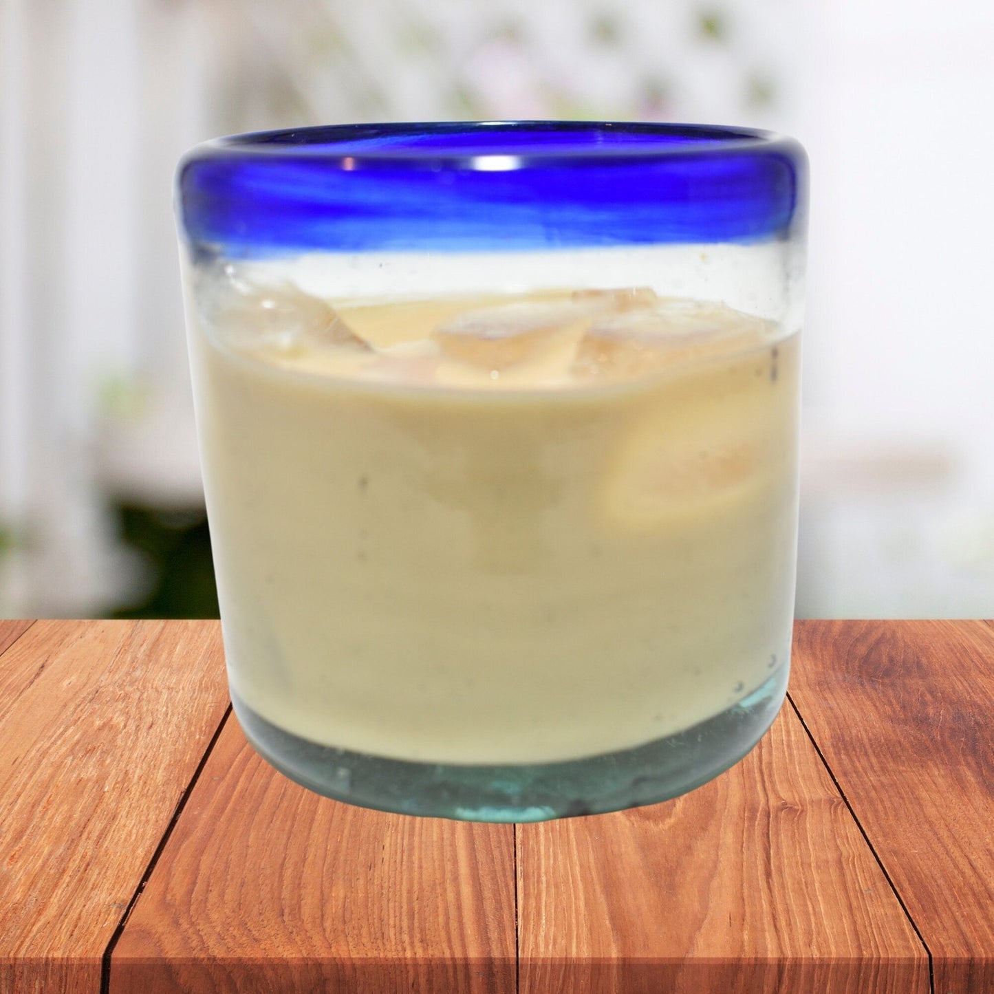 Vasos Vidrio Soplado | Set de 6 Piezas | Hechos Artesanalmente en México | Vaso Old Fashioned | (Filo Azul Cobalto, Old Fashioned 8 Oz.) - MAREY -