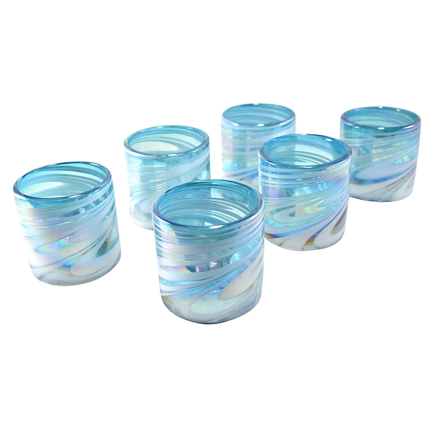 Vasos Vidrio Soplado | Set de 6 Piezas | Hechos Artesanalmente en Mexico | Vaso Old Fashioned | (Poseidon, 8 Oz.) - MAREY -