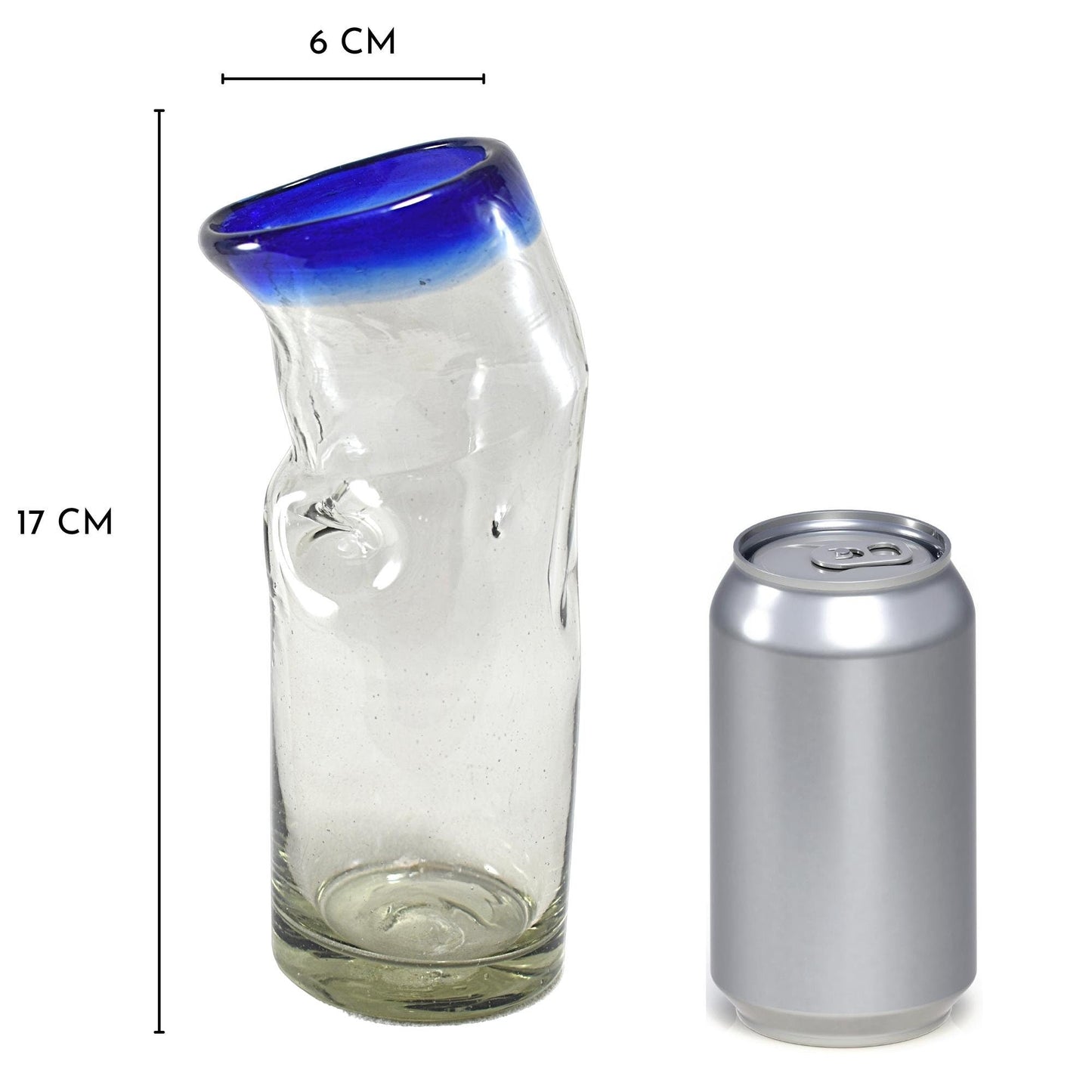 Vasos Vidrio Soplado | Set de 6 Piezas | Vaso Borracho | (Filo Azul Cobalto, 14 Oz.) - MAREY -