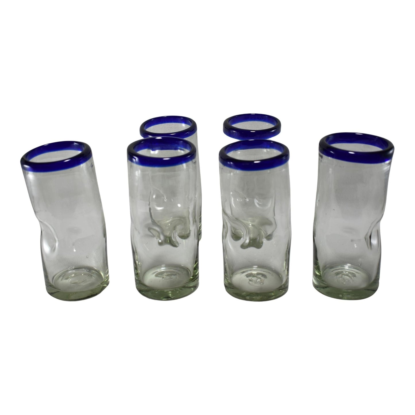 Vasos Vidrio Soplado | Set de 6 Piezas | Vaso Borracho | (Filo Azul Cobalto, 20 Oz.) - MAREY -