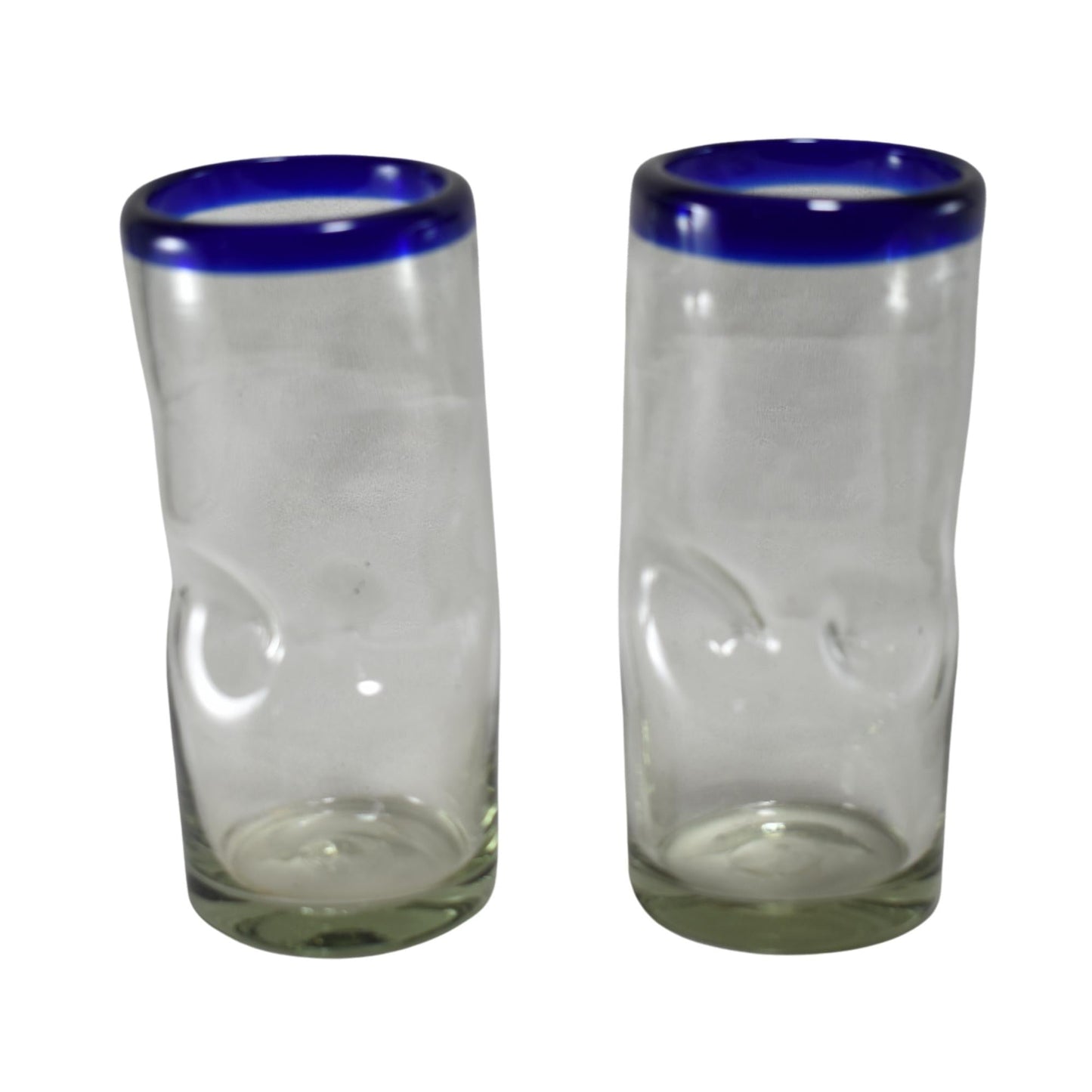 Vasos Vidrio Soplado | Set de 6 Piezas | Vaso Borracho | (Filo Azul Cobalto, 20 Oz.) - MAREY -
