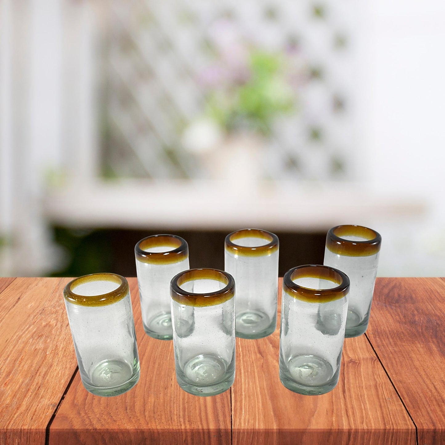 Vasos Vidrio Soplado | Vaso Jugo | Set de 6 Piezas | Hechos Artesanalmente en México | (Filo Ámbar, 8 Oz.) - MAREY -