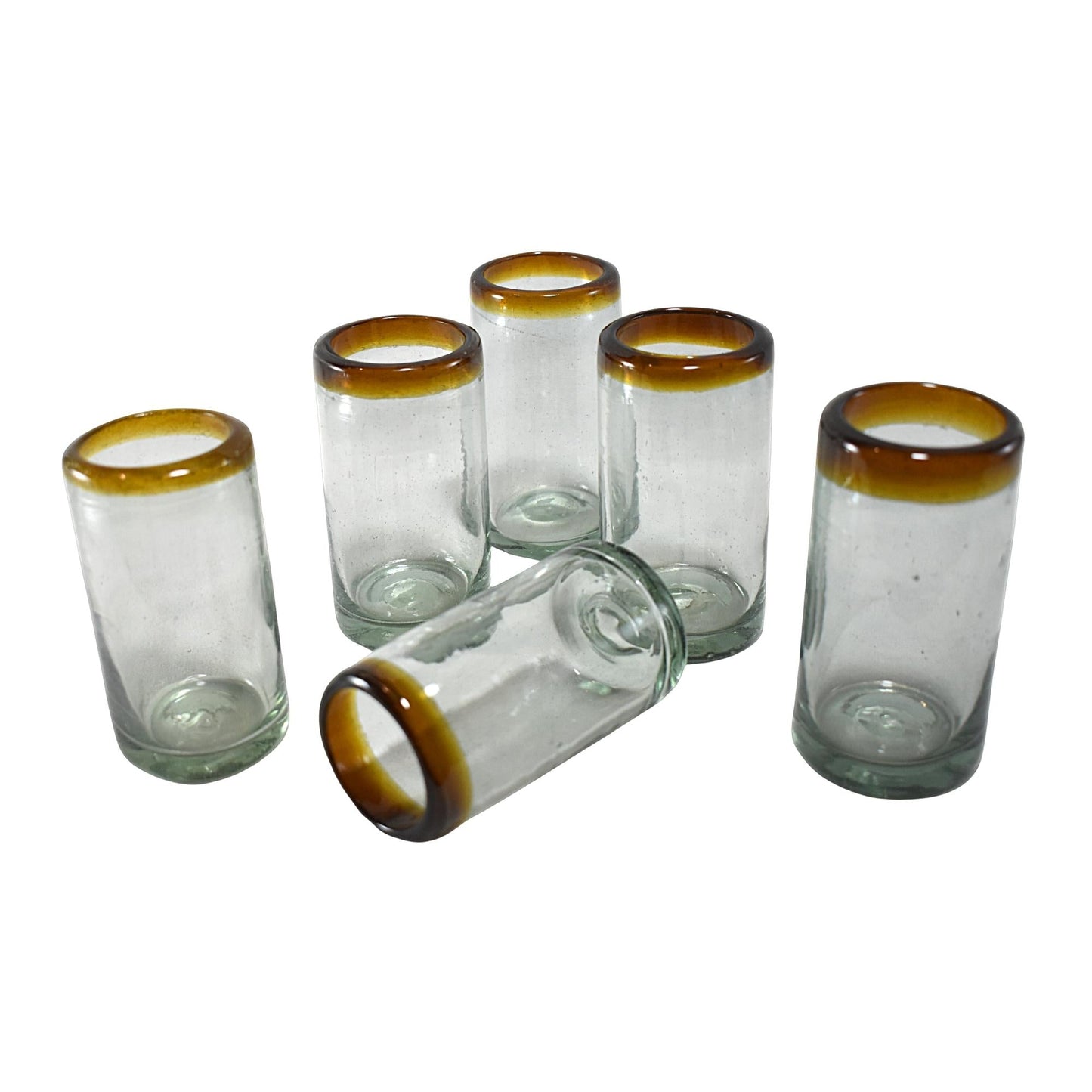 Vasos Vidrio Soplado | Vaso Jugo | Set de 6 Piezas | Hechos Artesanalmente en México | (Filo Ámbar, 8 Oz.) - MAREY -