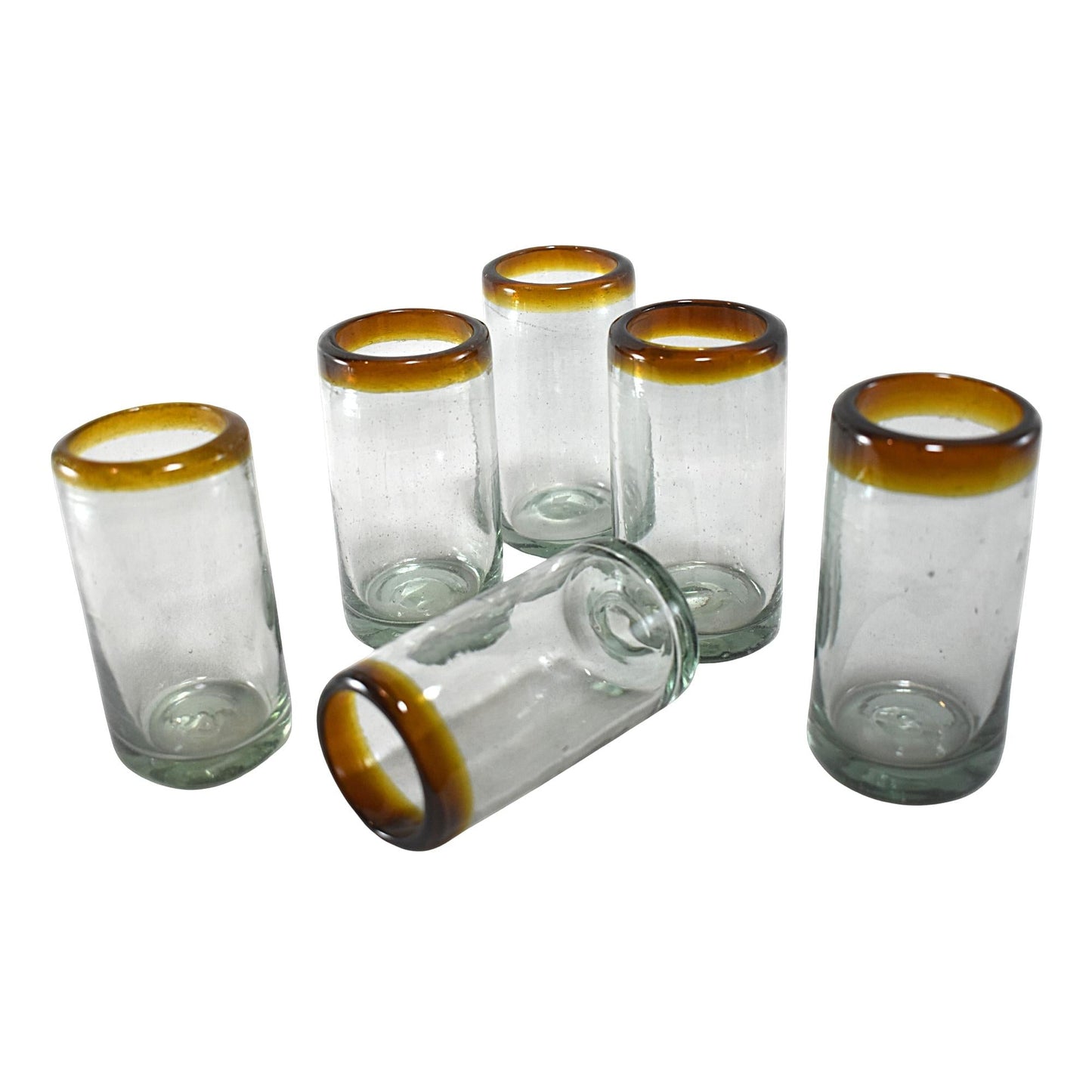Vasos Vidrio Soplado | Vaso Jugo | Set de 6 Piezas | Hechos Artesanalmente en México | (Filo Ámbar, 8 Oz.) - MAREY -