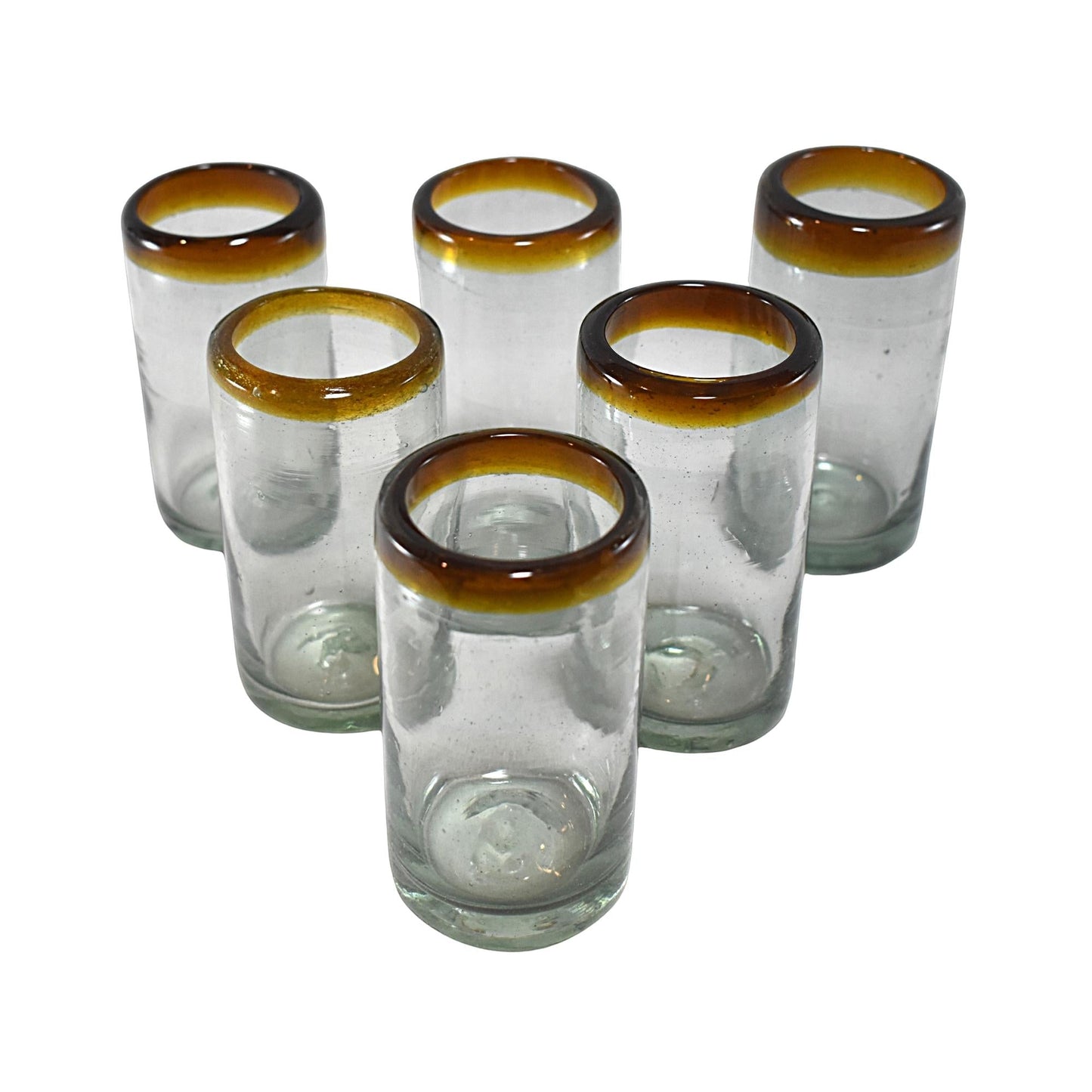 Vasos Vidrio Soplado | Vaso Jugo | Set de 6 Piezas | Hechos Artesanalmente en México | (Filo Ámbar, 8 Oz.) - MAREY -