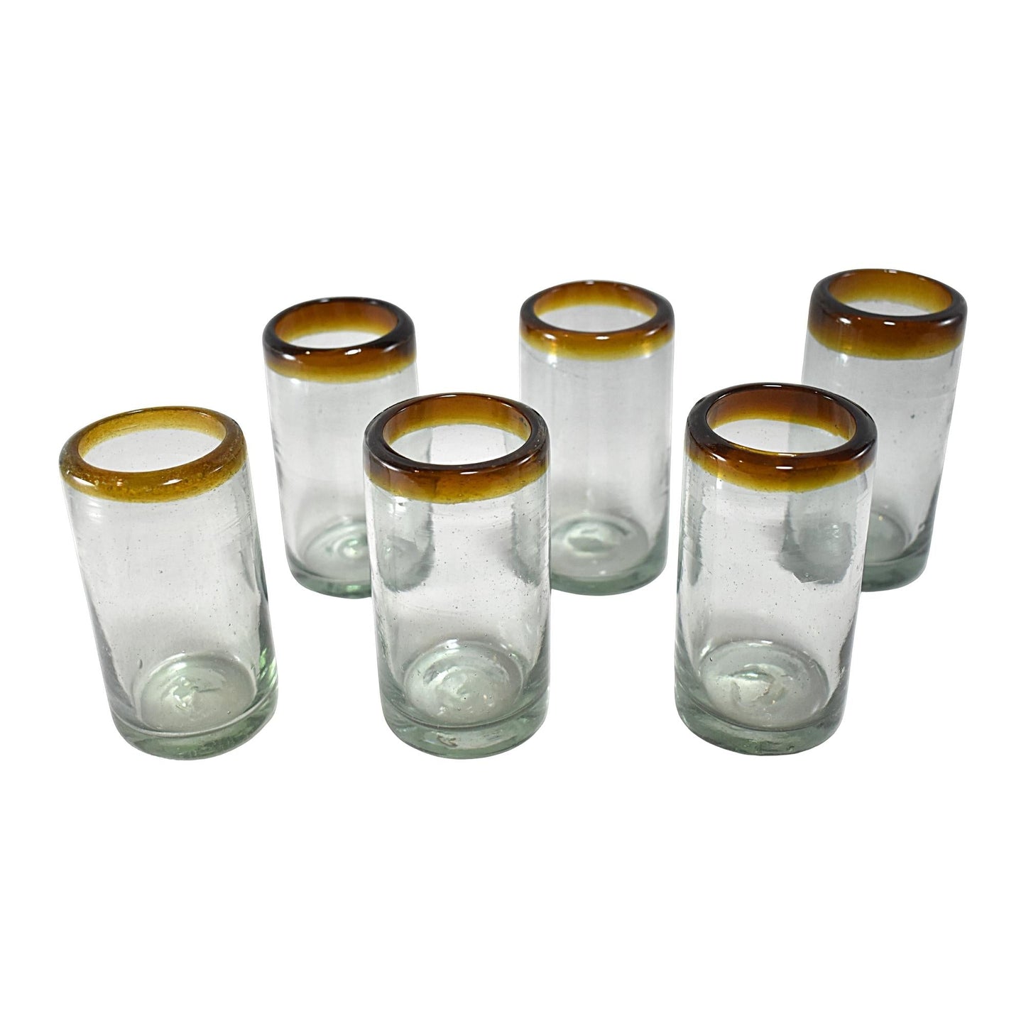 Vasos Vidrio Soplado | Vaso Jugo | Set de 6 Piezas | Hechos Artesanalmente en México | (Filo Ámbar, 8 Oz.) - MAREY -