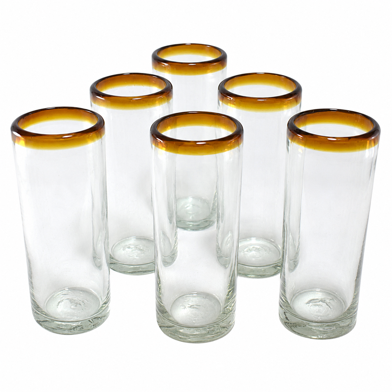 Vasos Jaiboleros de Vidrio Soplado | Set de 6 Piezas | (Posta Ámbar, Highball, 13 Oz.)