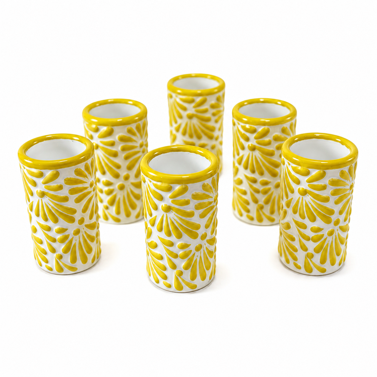 Tequileros de Cerámica de Talavera 100% Artesanal (Canario, 2 Oz.)