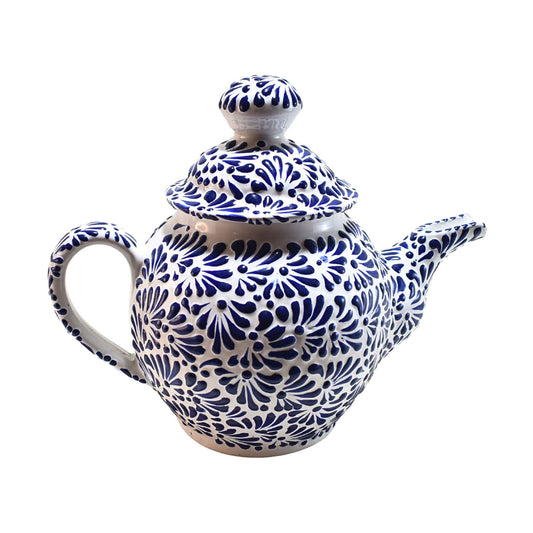 Juego de té | 6 Tazas de Café - Cafetera - Azucarera | Cerámica de Talavera | Hecho en Puebla, México | (Azul sobre Blanco) - MAREY - taza para cafe