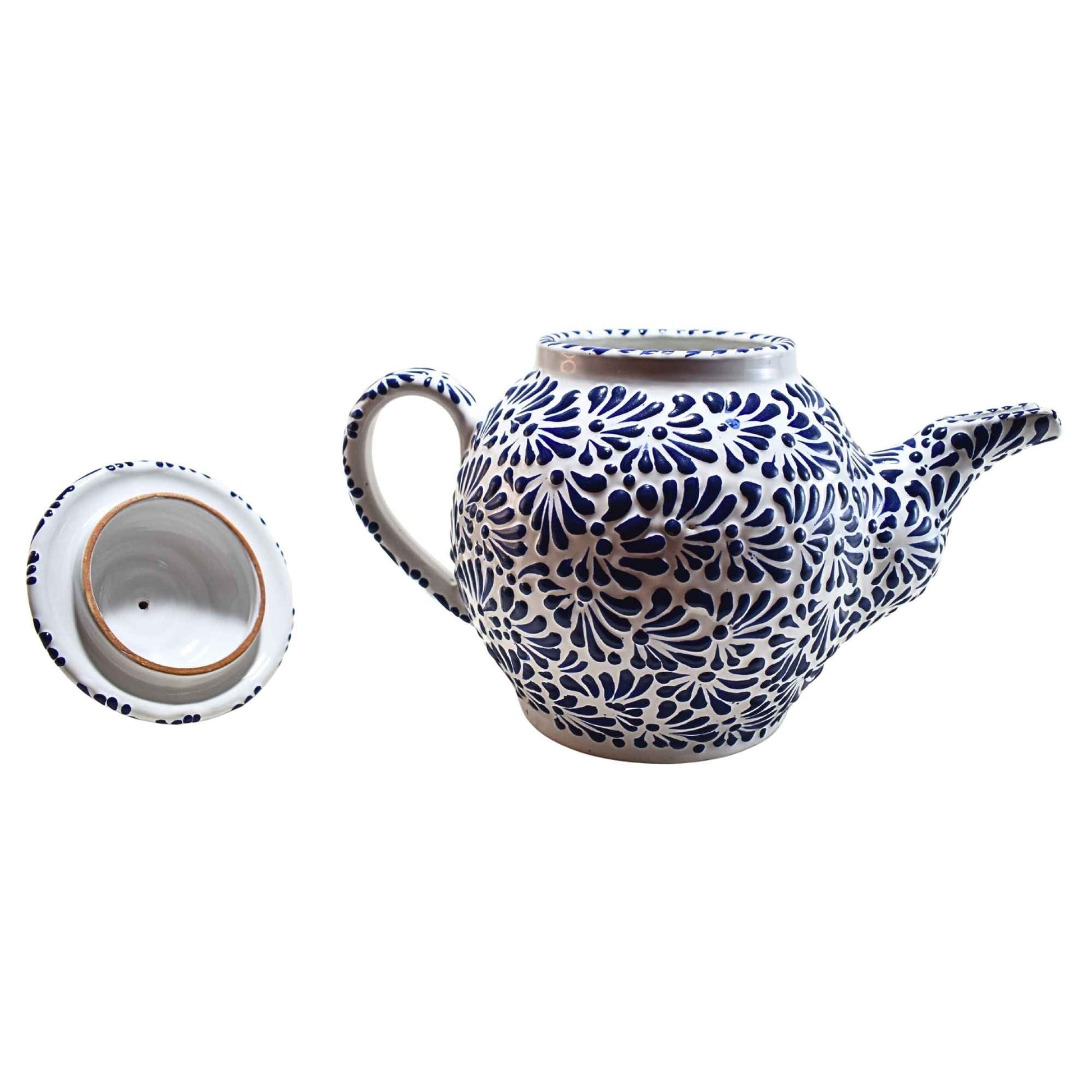 Juego de té | 6 Tazas de Café - Cafetera - Azucarera | Cerámica de Talavera | Hecho en Puebla, México | (Azul sobre Blanco) - MAREY - taza para cafe