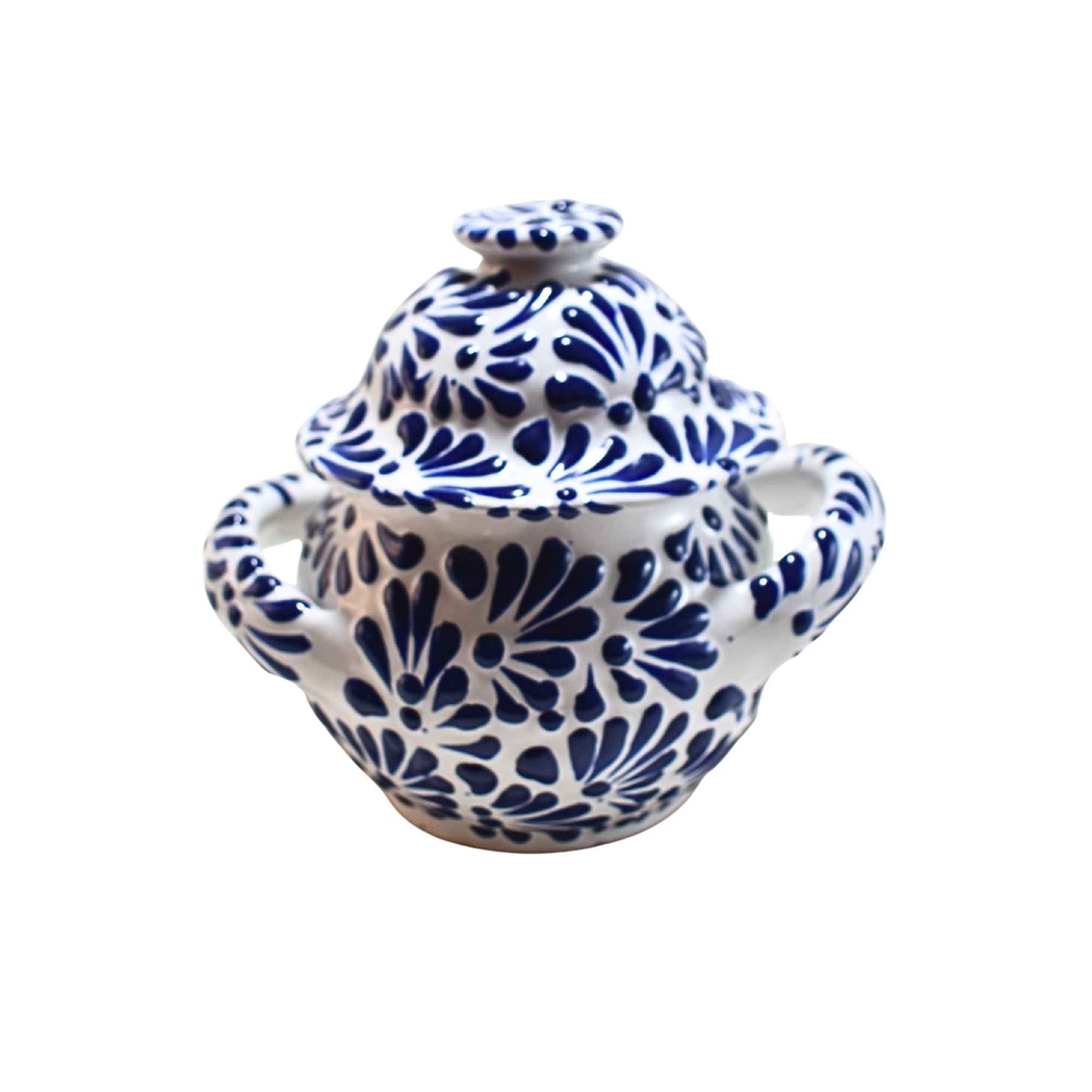 Juego de té | 6 Tazas de Café - Cafetera - Azucarera | Cerámica de Talavera | Hecho en Puebla, México | (Azul sobre Blanco) - MAREY - taza para cafe