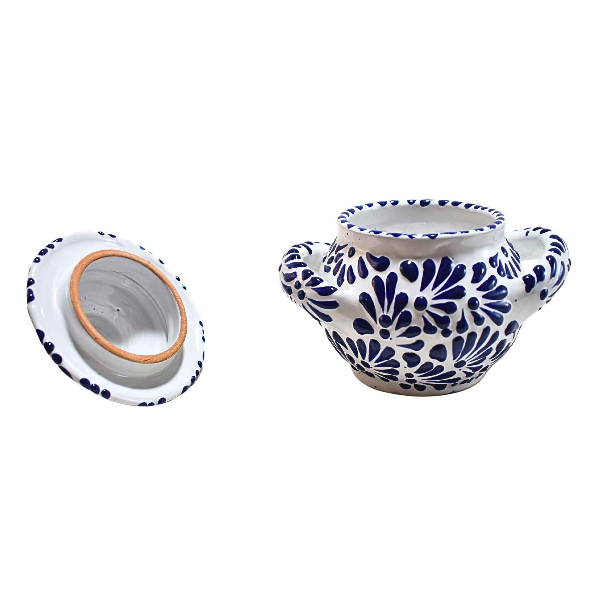 Juego de té | 6 Tazas de Café - Cafetera - Azucarera | Cerámica de Talavera | Hecho en Puebla, México | (Azul sobre Blanco) - MAREY - taza para cafe