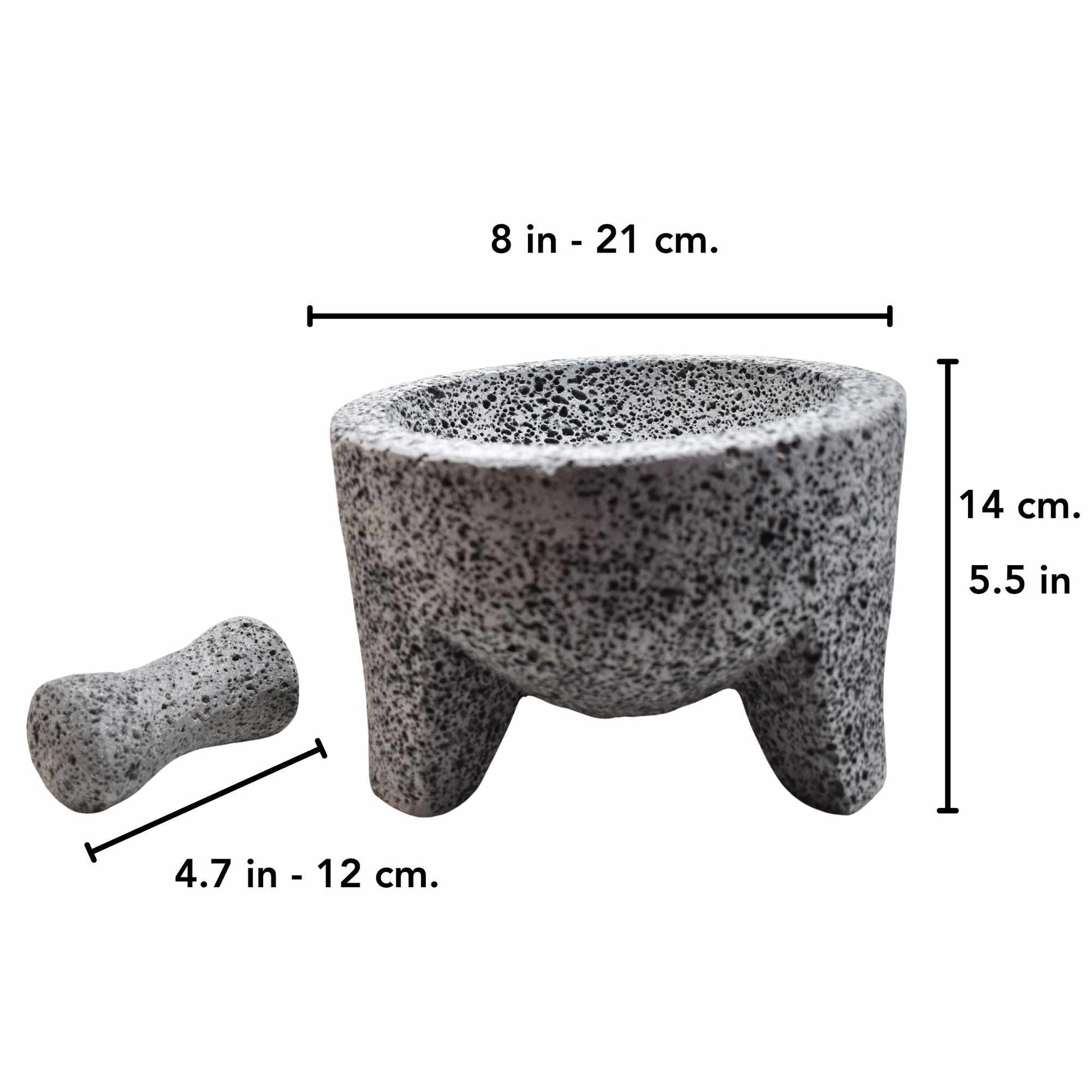 Molcajete de Piedra Volcánica | Hecho en Puebla, México | (20 cm. - 8" Diam.) - MAREY - Bowl